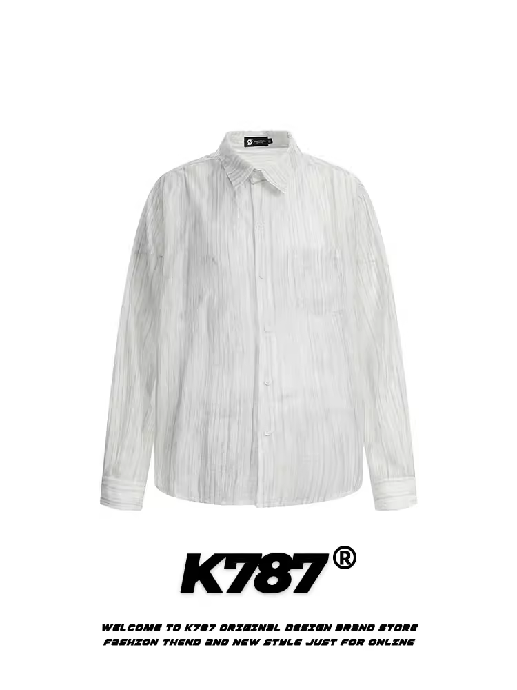 Áo sơ mi dài tay kiểu Mỹ cổ điển, sọc, hơi mỏng, kiểu dáng cũ kỹ, dành cho nam và nữ, dáng rộng, thoải mái, có khả năng chống nắng.