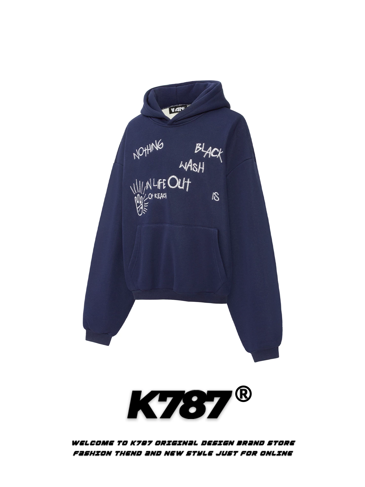 Áo hoodie thêu chữ kiểu Mỹ cổ điển K787 dành cho nam và nữ, áo khoác hoodie cặp đôi lót lông phong cách đường phố rộng rãi hợp thời trang