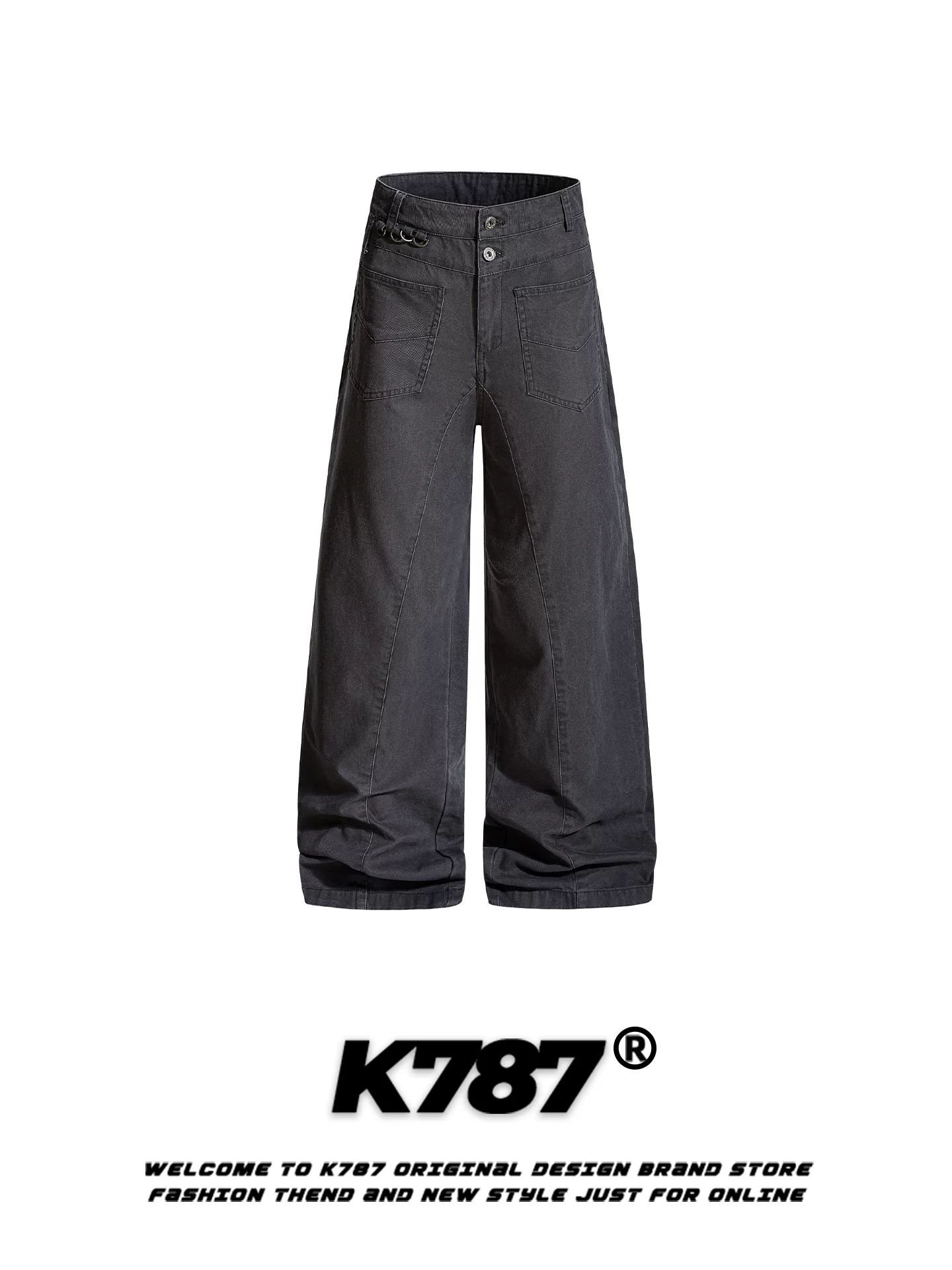 Quần K787 kiểu Mỹ cổ điển, thiết kế cleanfit, dáng scimitar, unisex, rộng rãi, thoải mái, cạp cao, thời thượng, ống rộng, dài chạm sàn