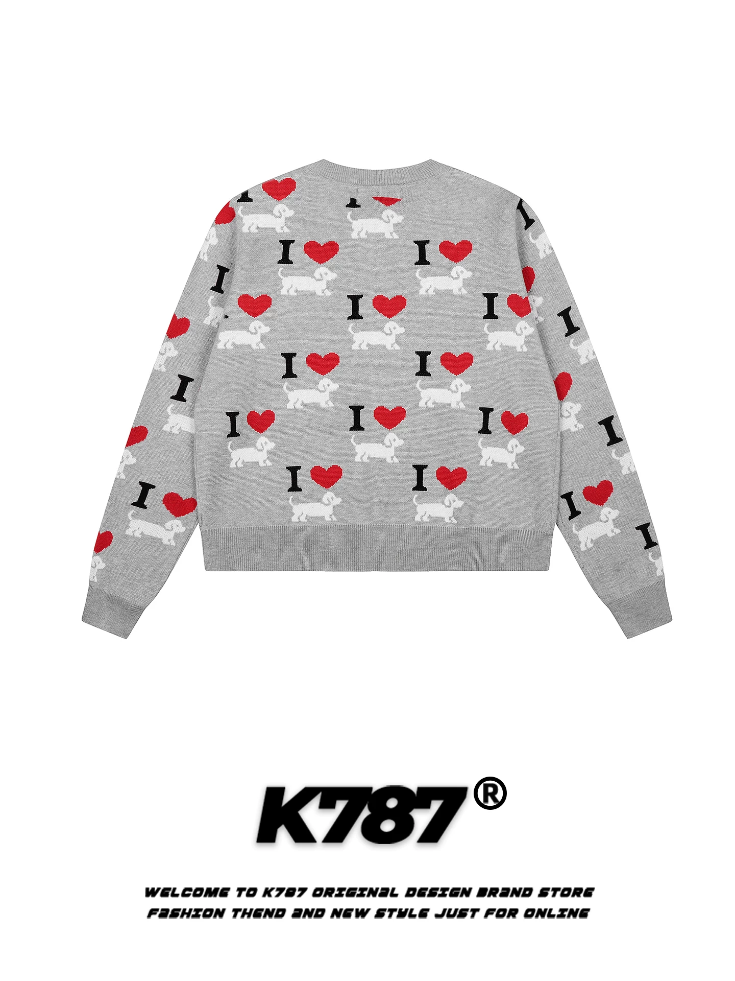 Áo cardigan ngắn dệt kim hình trái tim kiểu Mỹ cổ điển K787 dành cho nữ, phong cách ngọt ngào và cá tính, áo khoác len rộng rãi đa năng, thoải mái.