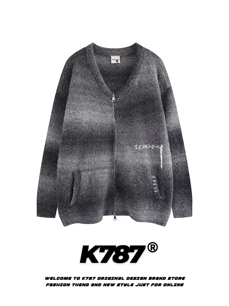 Áo khoác cardigan dệt kim sọc dọc kiểu lười K787 unisex phong cách Mỹ cổ điển retro dành cho cặp đôi