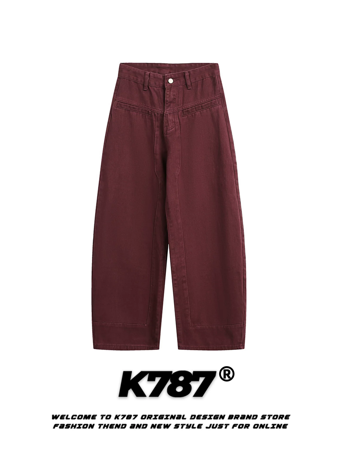 Quần jeans rộng thùng thình kiểu Mỹ cổ điển K787 dành cho nam và nữ, thiết kế màu trơn cạp cao ống rộng kiểu quần lửng nhỏ
