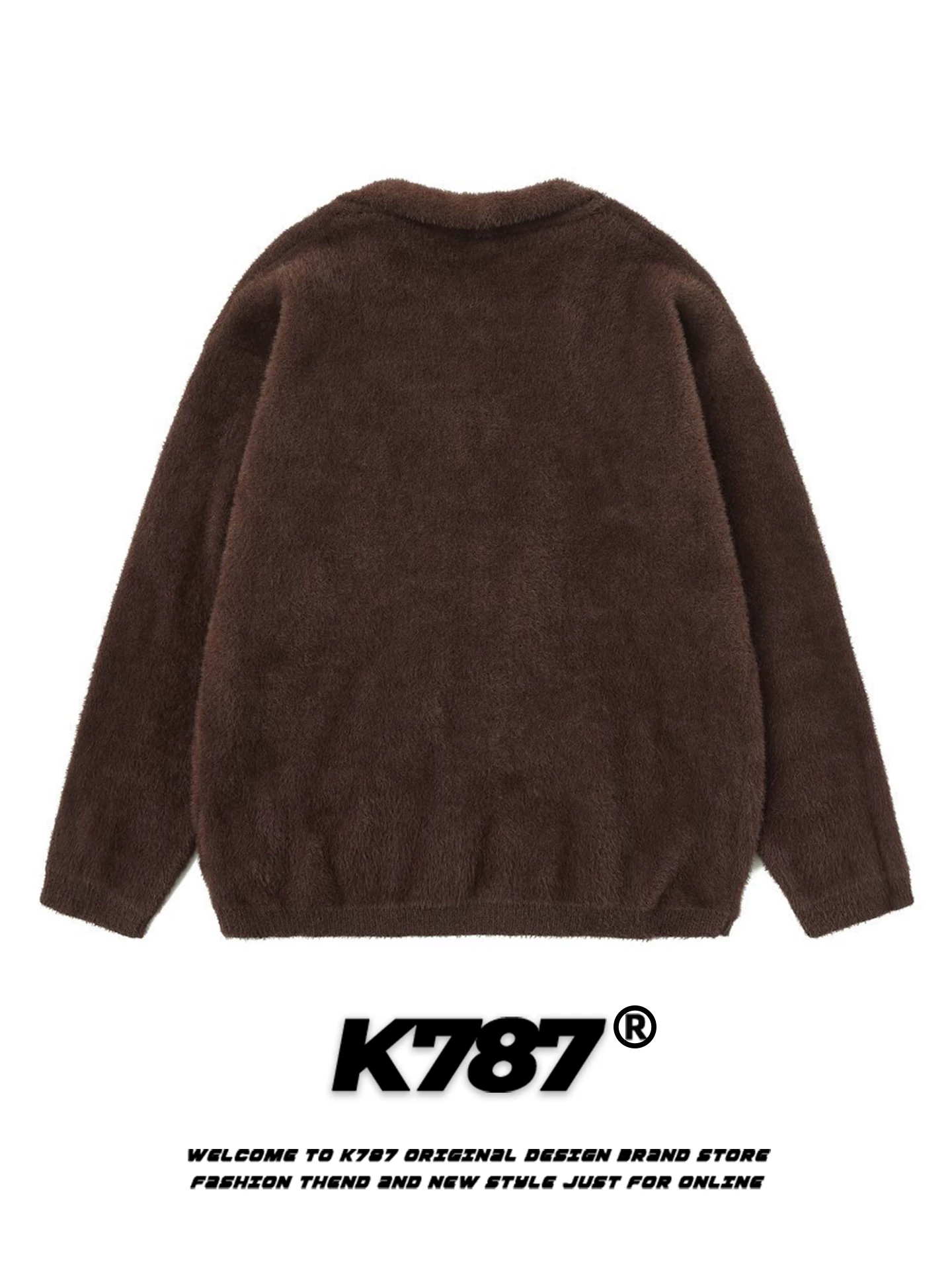 Áo len cardigan dáng rộng phong cách retro Mỹ K787 dành cho nam và nữ, kiểu dáng rộng rãi và thoải mái, áo khoác dệt kim màu trơn đơn giản.