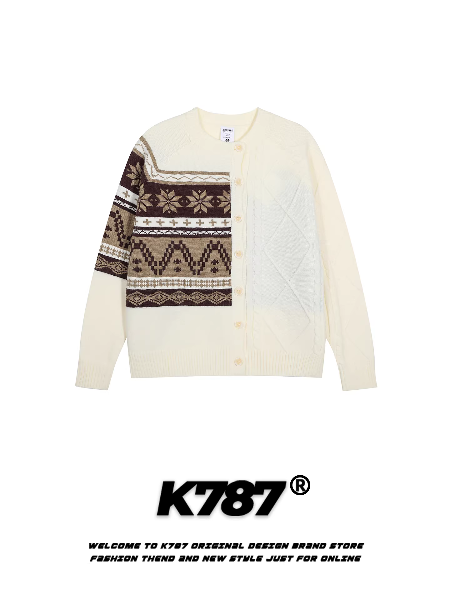 Áo cardigan dệt kim họa tiết bông tuyết cổ điển Mỹ K787 dành cho nam và nữ, áo khoác len ấm áp phong cách Fair Isle mùa thu đông