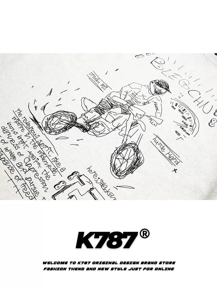 Áo thun dài tay in họa tiết graffiti cổ điển kiểu Mỹ K787 dành cho nam và nữ, áo sơ mi cơ bản đơn giản, rộng rãi, đa năng