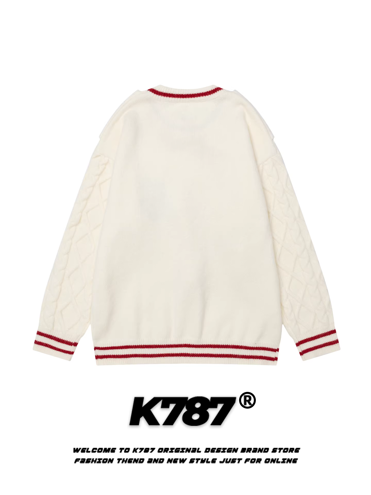 Khăn choàng cổ tròn dệt kim kiểu Mỹ K787, unisex, thêu hình mèo, phong cách preppy, dáng rộng, áo len cặp đôi