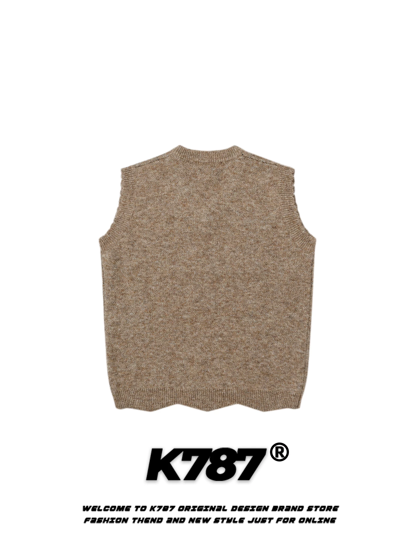 Áo len dệt kim cổ V không tay kiểu dáng hoạt hình chó phong cách đường phố Mỹ K787, unisex, dáng rộng, kiểu vest