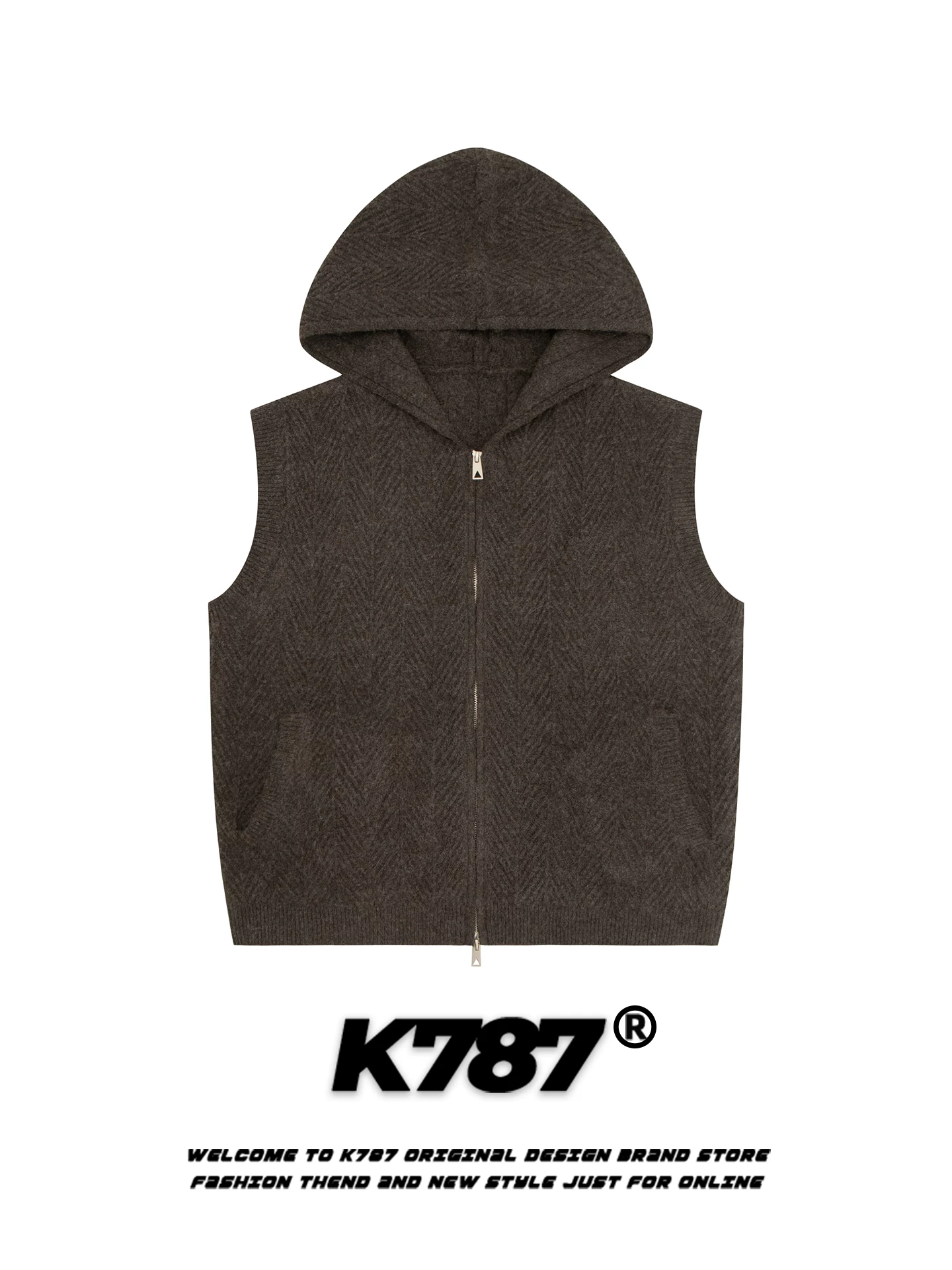 Áo len cardigan có mũ trùm đầu màu trơn kiểu Mỹ cổ điển K787 dành cho nam và nữ, áo gile xếp lớp rộng rãi, áo len cặp đôi ấm áp.