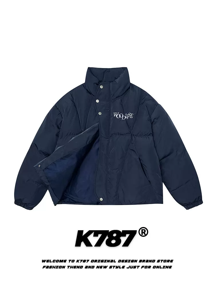 K787 Áo khoác cotton dày có cổ đứng kiểu cổ điển Mỹ dành cho nam và nữ, quần áo cotton thêu màu trơn theo xu hướng dân tộc dành cho cặp đôi.