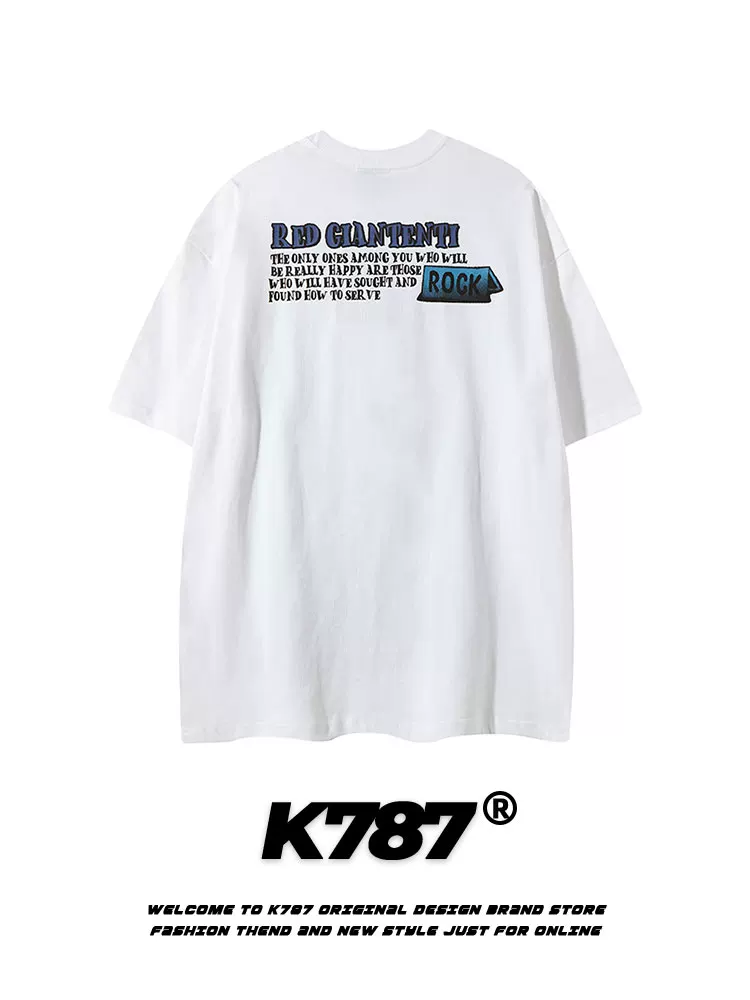 K787 Áo thun ngắn tay phong cách retro quốc gia Mỹ theo xu hướng hip-hop graffiti dành cho nam và nữ áo thun oversize đường phố cao cấp đa năng dành cho cặp đôi