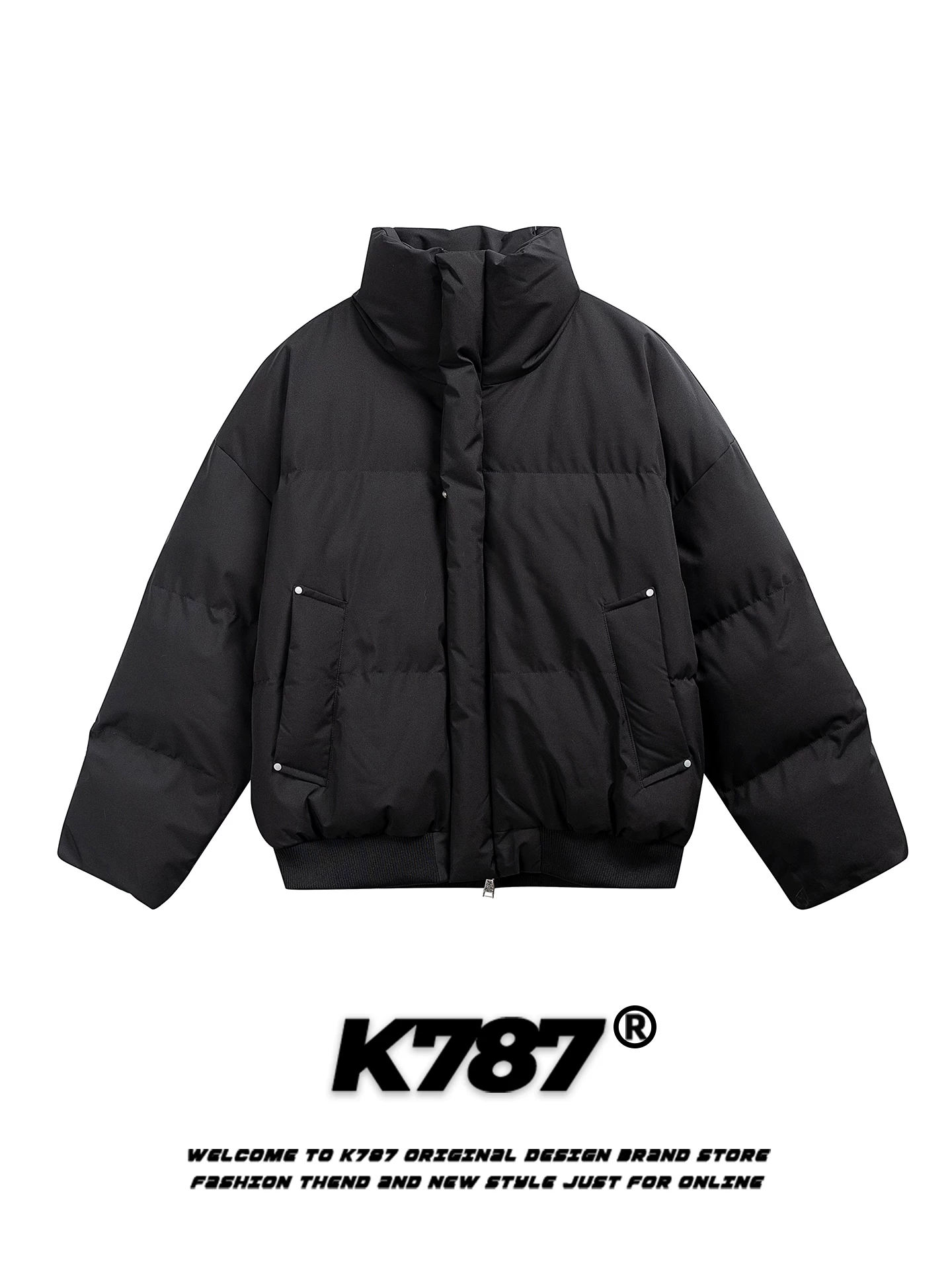 Áo khoác cotton cổ đứng màu trơn đơn giản kiểu Mỹ K787 dành cho nam và nữ, dáng rộng, dày dặn, ấm áp, áo khoác cotton cặp đôi thương hiệu hợp thời trang.