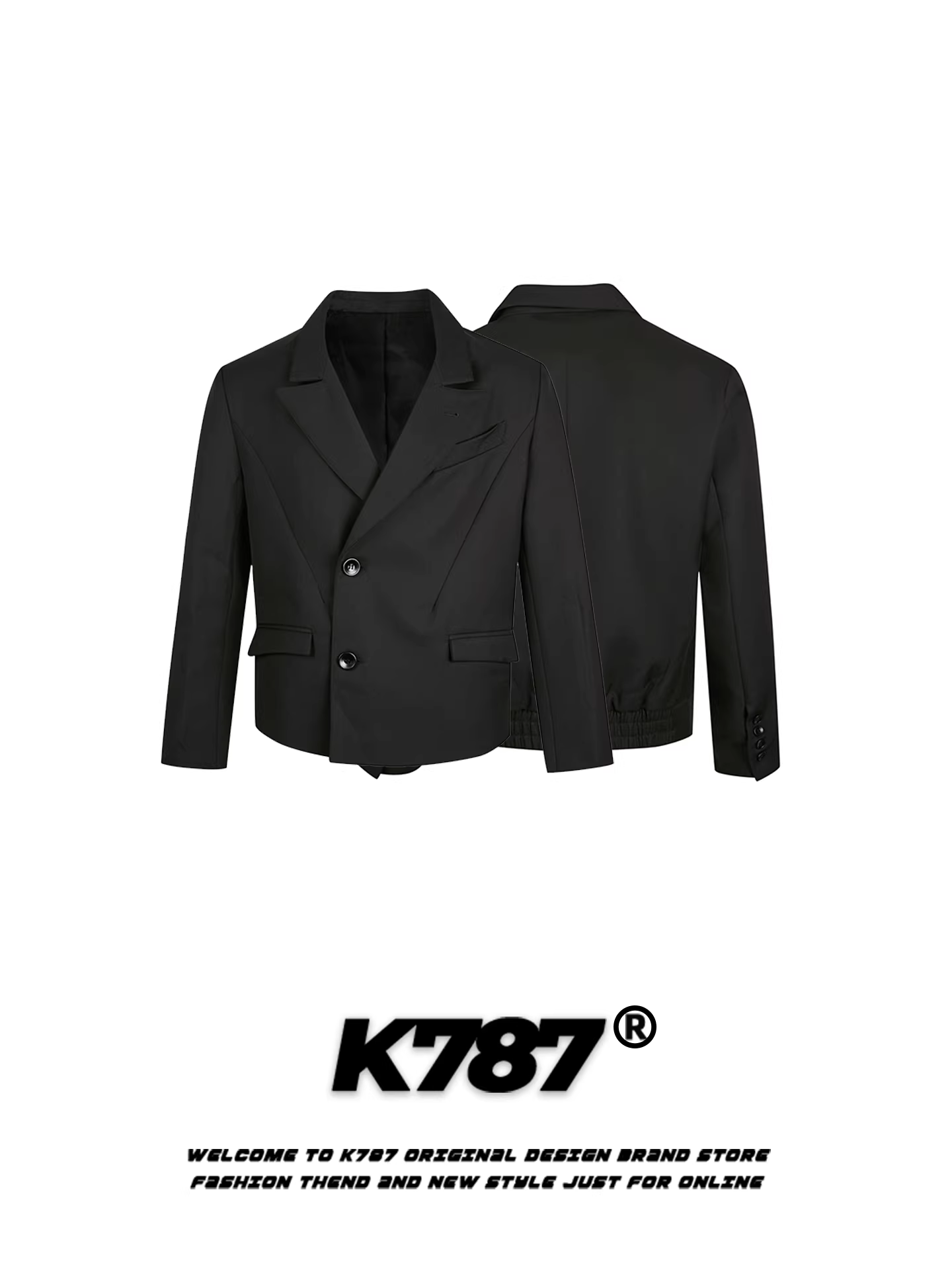 Áo khoác blazer cổ điển kiểu Mỹ K787 dành cho nam và nữ, dáng rộng, chất liệu không nhăn, màu đen, kiểu dáng cặp đôi.
