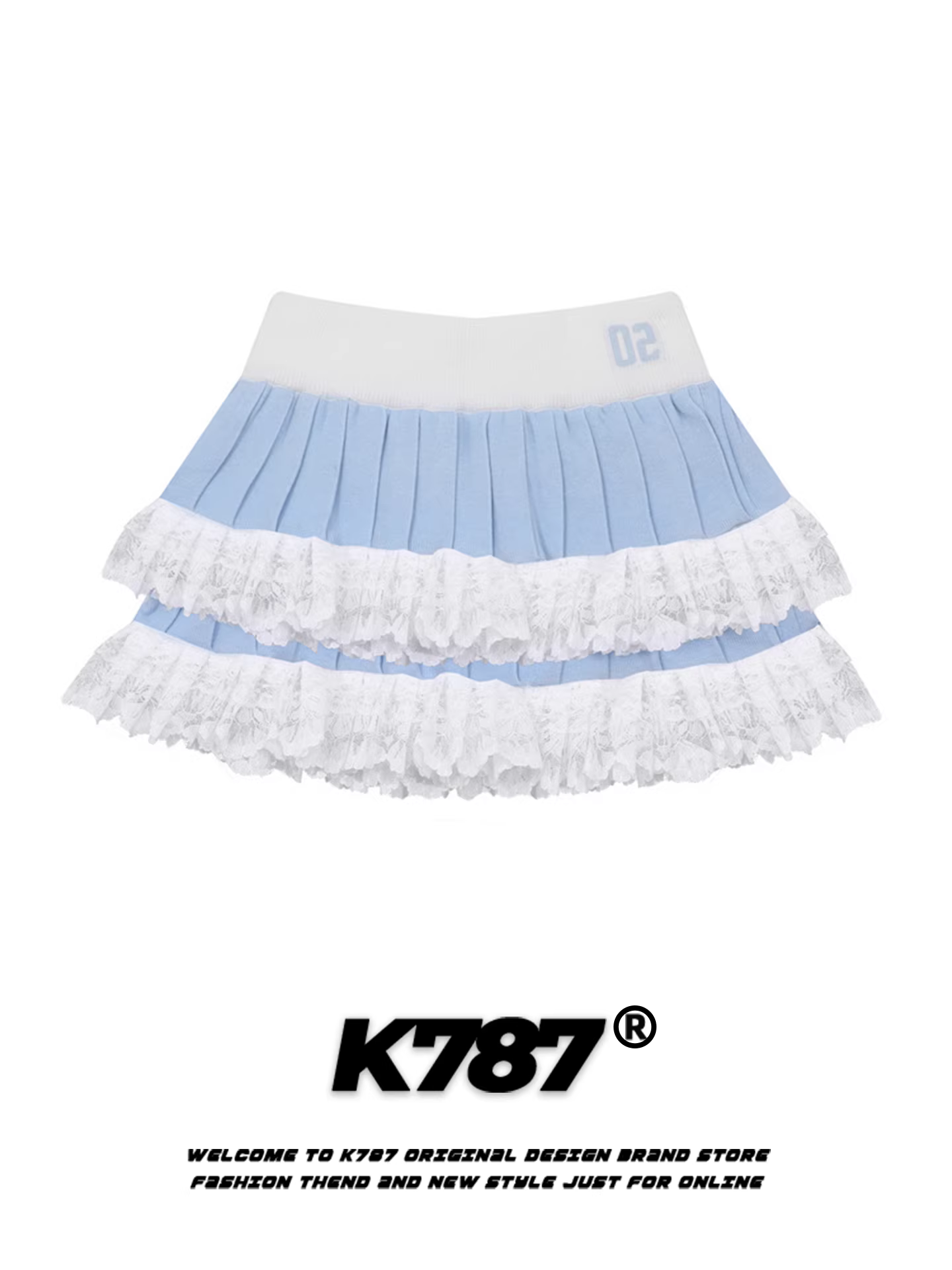 Váy xếp ly phối ren kiểu Mỹ K787 dành cho nữ, ngọt ngào, cá tính, dịu dàng, đa năng, cạp cao, kiểu bánh bèo