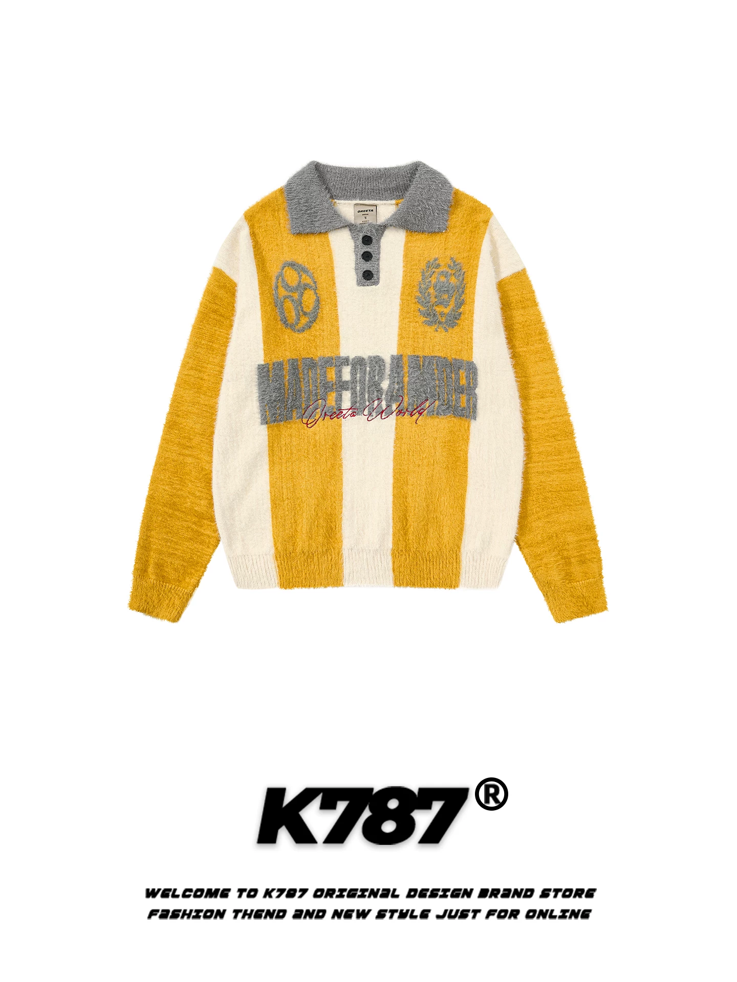 Áo len cổ trụ kẻ sọc phối màu retro Mỹ K787, unisex, thời trang, phong cách năng động, mềm mại và trẻ trung.