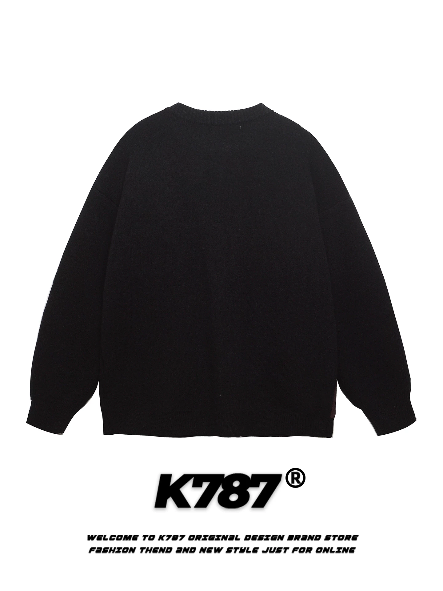 K787 Áo len cardigan thêu hình mèo cổ điển kiểu Mỹ unisex dáng rộng cổ điển cặp đôi dệt kim mùa thu