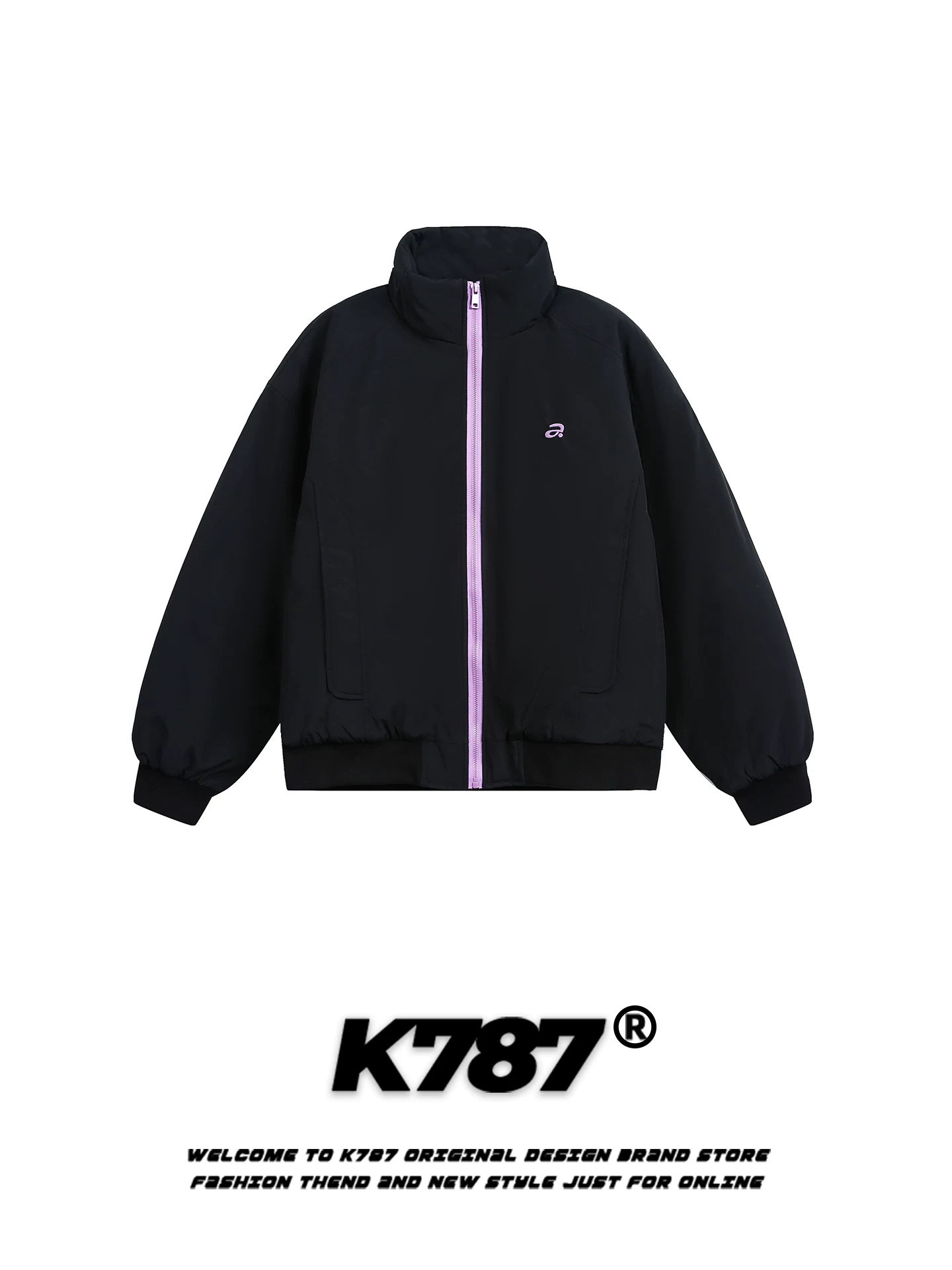 Áo khoác cotton unisex dáng rộng phong cách thể thao ấm áp mùa đông kiểu Mỹ K787, phối màu thời trang, cổ đứng, khóa kéo, dành cho cặp đôi