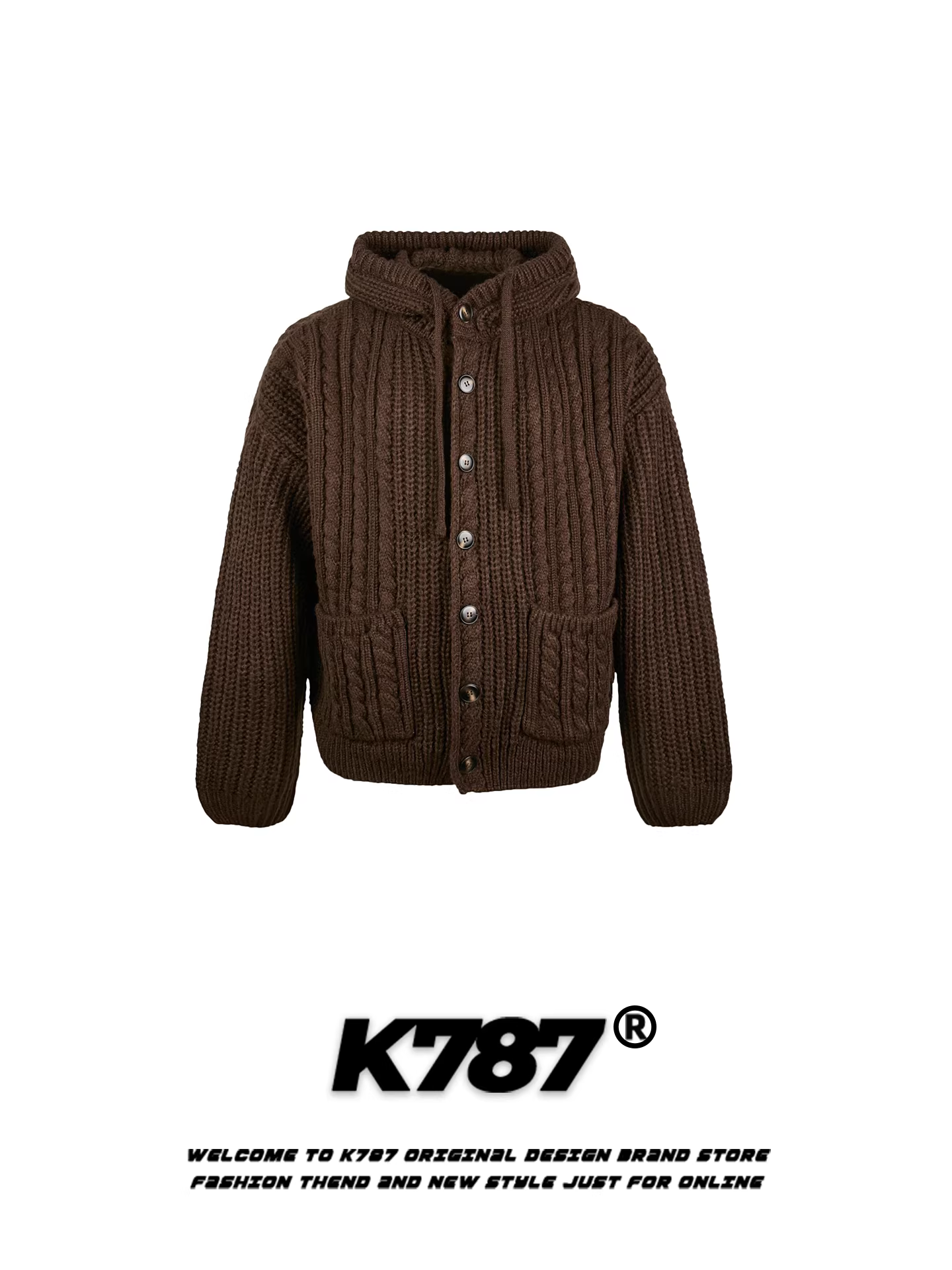 Áo len có mũ kiểu Mỹ cổ điển K787 dành cho nam và nữ, dáng rộng và thoải mái, phong cách tiền cổ điển, áo khoác dệt kim ấm áp