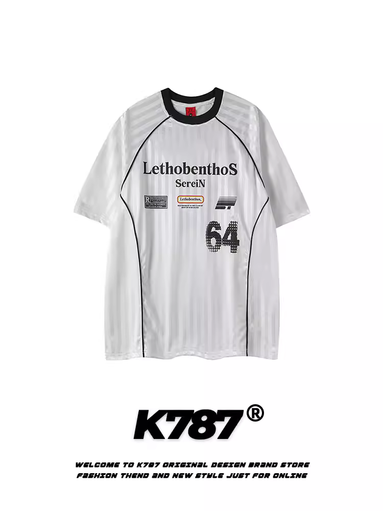 K787 Áo thun ngắn tay sọc retro blokecore của Mỹ dành cho nam và nữ áo thể thao oversize áo thun cặp đôi