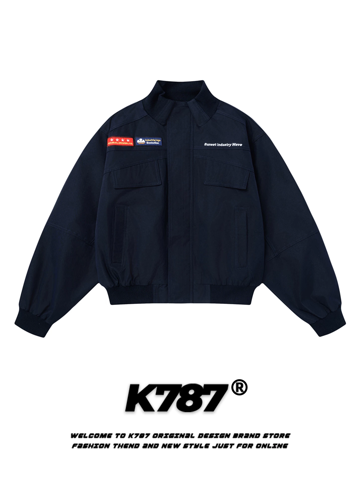 Áo khoác bomber cổ đứng thêu chữ kiểu Mỹ cổ điển K787 dành cho nam và nữ, áo khoác ngắn dáng rộng, phong cách thiết kế độc đáo