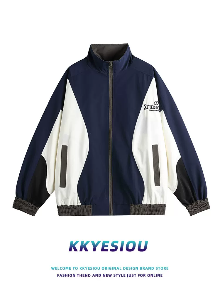 Áo khoác cổ đứng phong cách retro Mỹ của KKyesiou dành cho nam và nữ, áo khoác cặp đôi phong cách thể thao năng động, phong cách trường học