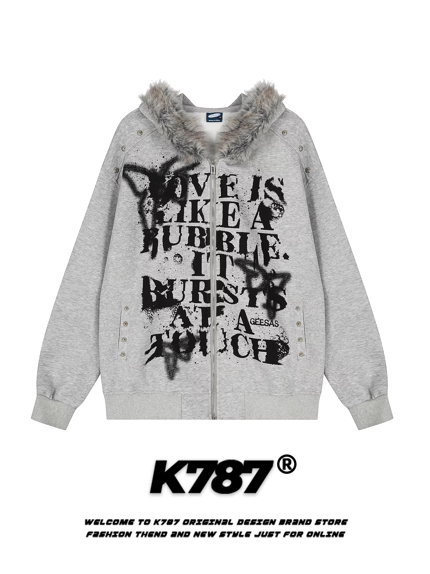 Áo khoác hoodie có mũ trùm đầu in hình bướm graffiti retro Mỹ K787 dành cho nam và nữ, phong cách lười biếng, thời trang, thương hiệu nổi tiếng