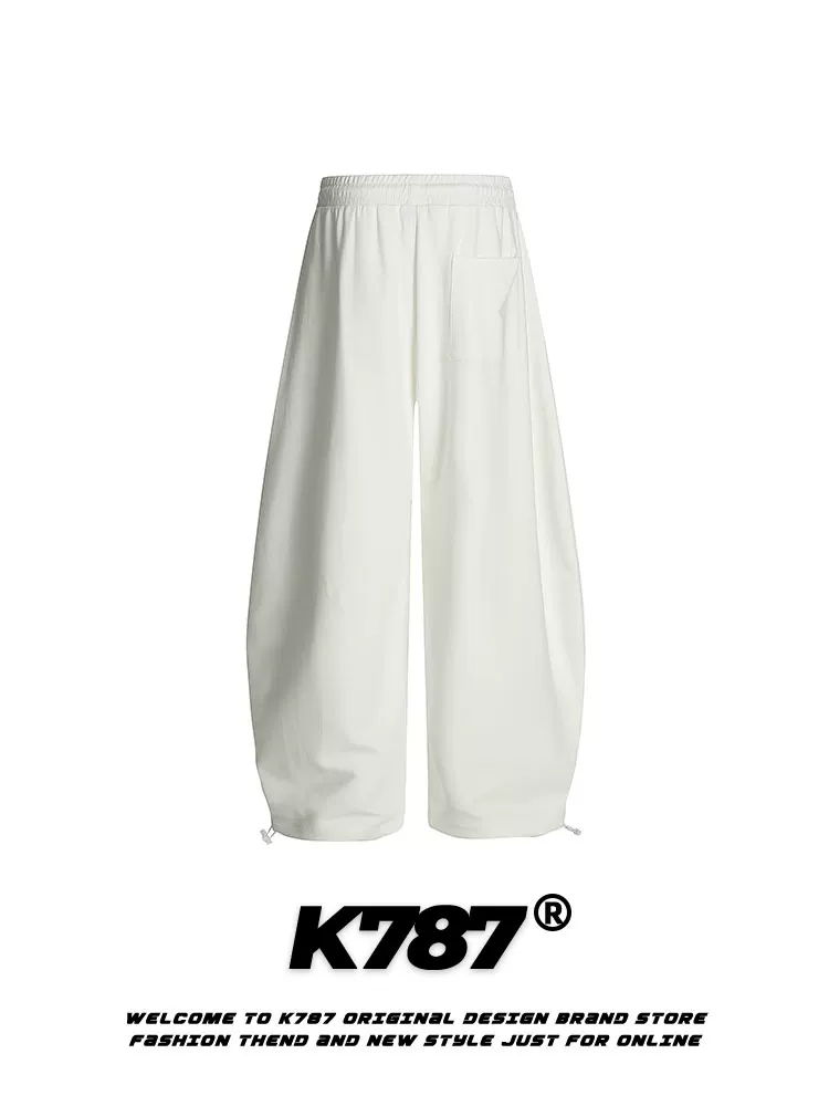 Quần âu kiểu dáng retro Mỹ K787 đính đá hình rắn, unisex, đa năng, dáng rộng, ống thẳng, màu trắng, kiểu dáng kiếm.