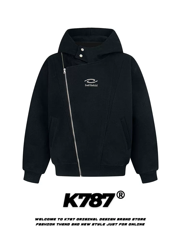 K787 Áo khoác có dây kéo chéo thêu theo xu hướng quốc gia cổ điển của Mỹ unisex thể thao cổ đứng phong cách đường phố có mũ trùm đầu áo cặp đôi