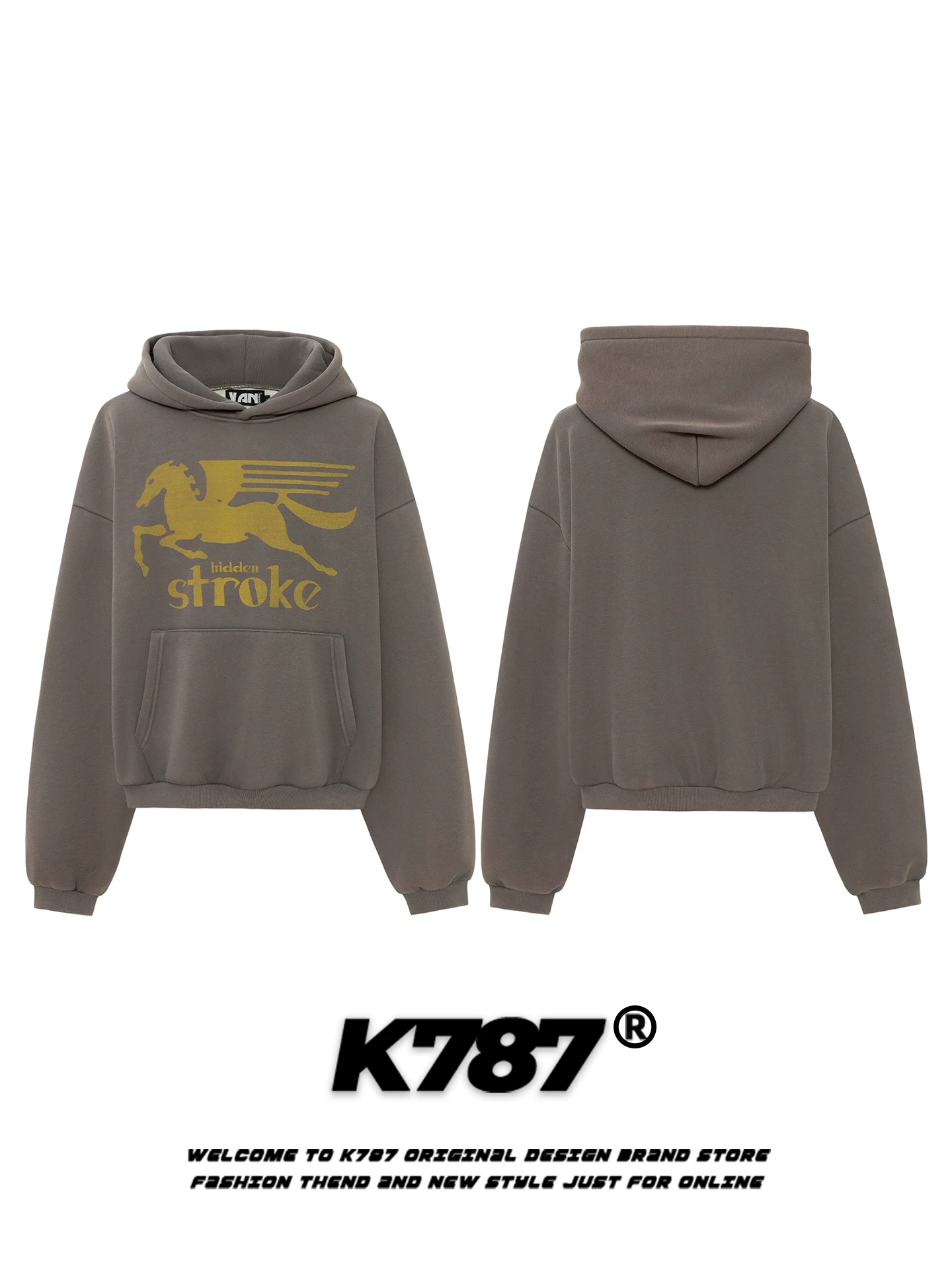 Áo hoodie in họa tiết ngựa phong cách đường phố Mỹ K787 dành cho nam và nữ, áo khoác hoodie cặp đôi ấm áp, lót lông cừu, kiểu dáng rộng rãi, hợp thời trang