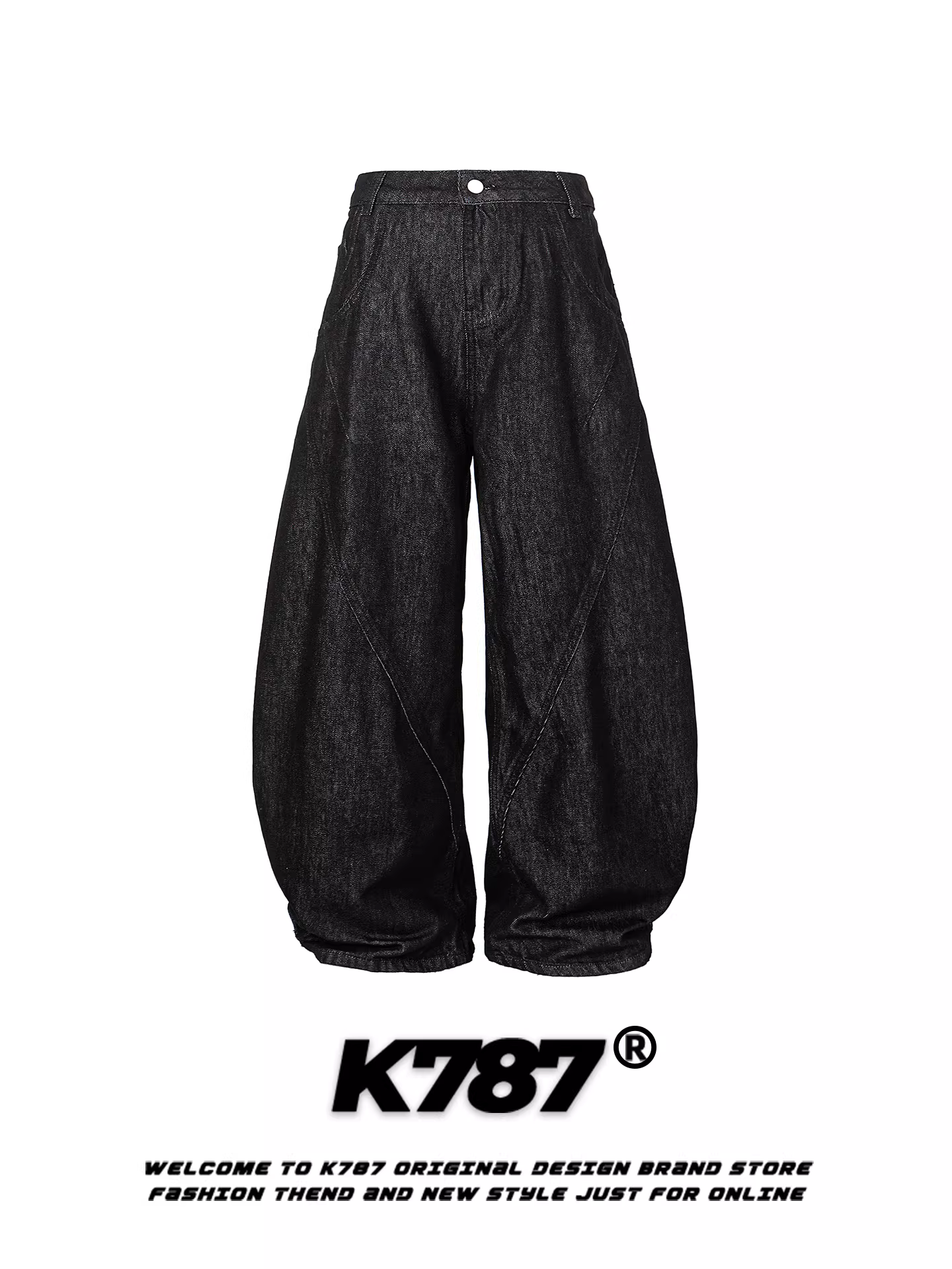 Quần ống rộng dáng chuối unisex K787 kiểu Mỹ cổ điển, màu trơn, chất liệu dày dặn, cạp cao, thiết kế phá cách, phối vải ghép.