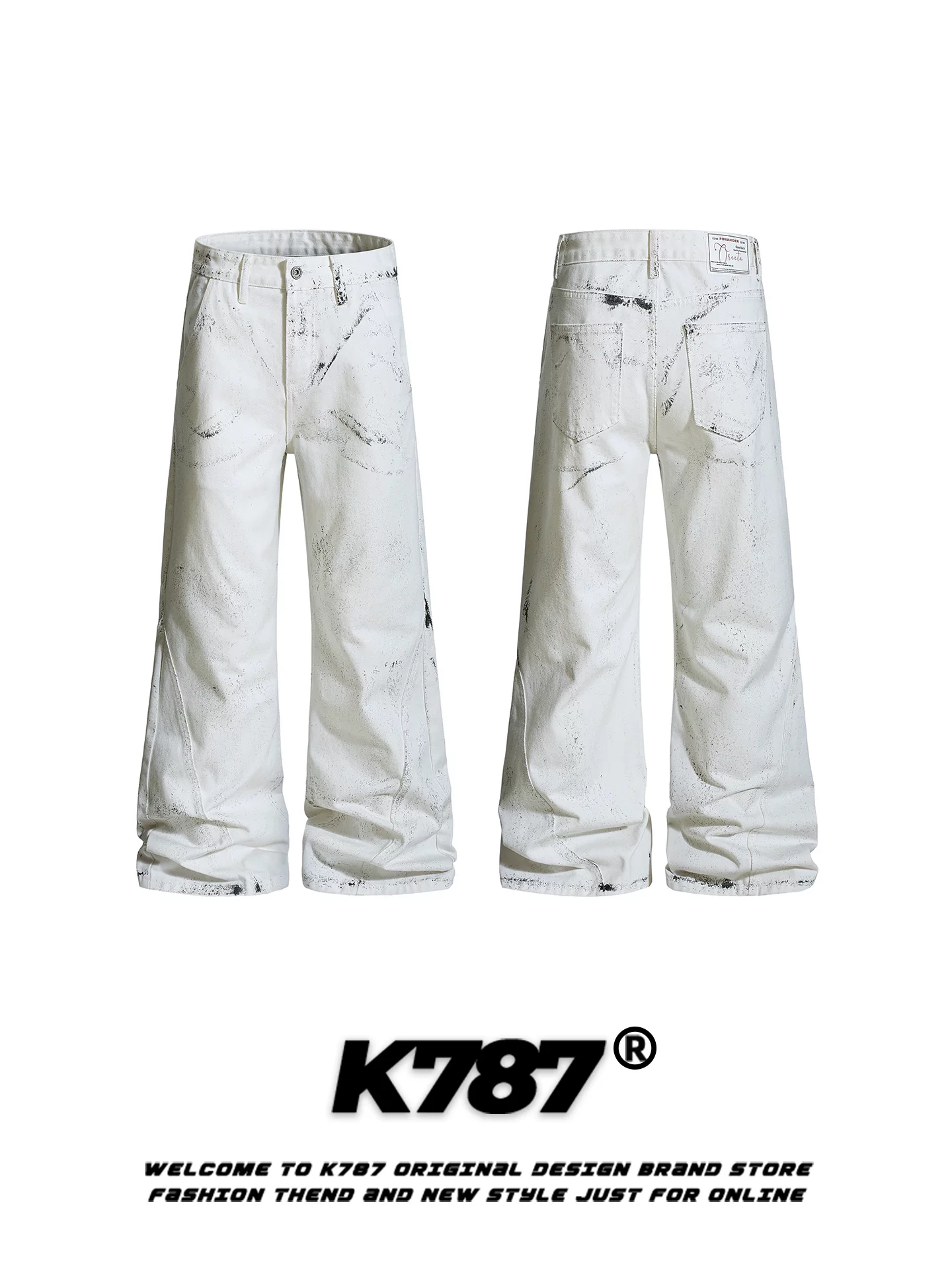 Quần âu kiểu Mỹ K787, thiết kế retro, nhuộm màu cũ kỹ, phong cách casual dành cho nam và nữ, dáng rộng, thời thượng, cạp cao, ống thẳng, tôn dáng, dài chấm đất, ống rộng.