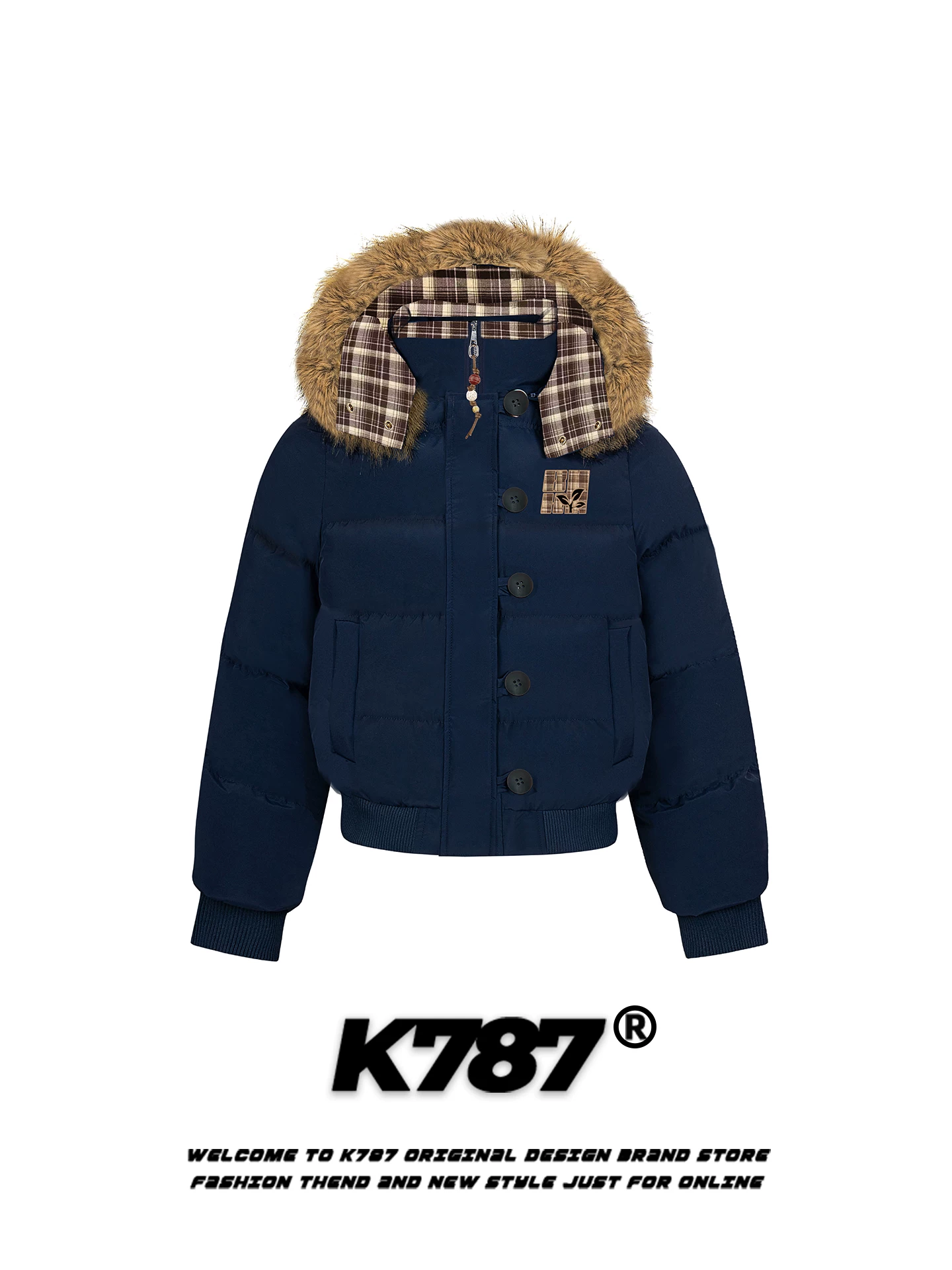 Áo khoác cotton có mũ trùm đầu, cổ lông lớn thêu kiểu Mỹ cổ điển K787 dành cho nữ, dáng rộng, tôn dáng, ấm áp, có dây rút eo, áo khoác cotton ngắn.