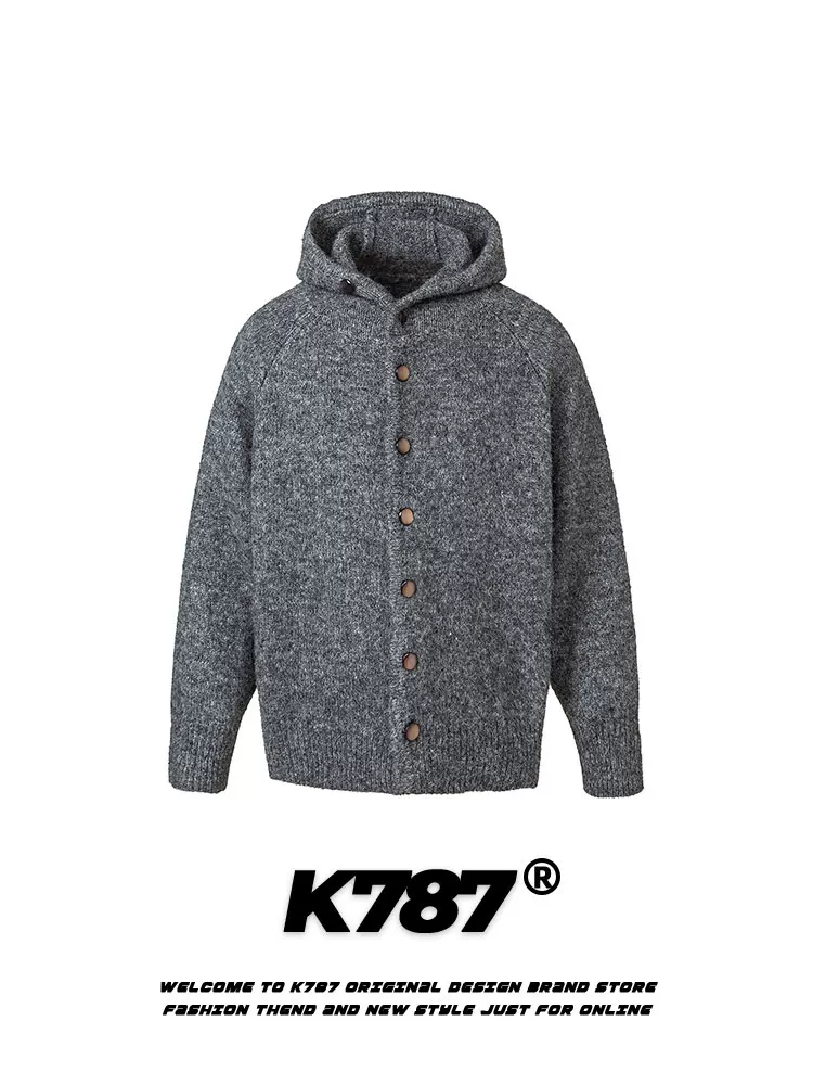 Áo len cardigan có mũ trùm đầu kiểu Mỹ cổ điển đơn giản K787 dành cho nam và nữ, kiểu dáng rộng rãi và thoải mái, áo khoác dệt kim đa năng và giản dị