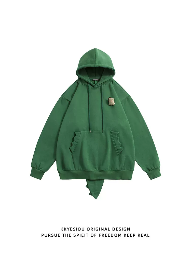 Áo hoodie cặp đôi trang trí đuôi khủng long nhỏ dễ thương KKyesiou dành cho nam và nữ, thiết kế mùa xuân mới