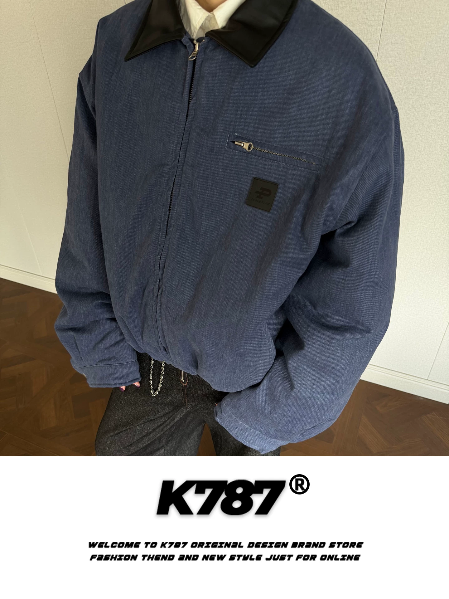 Áo khoác da cổ điển kiểu Mỹ K787 dành cho nam và nữ, áo khoác cotton mùa đông ấm áp, rộng rãi, có đệm, dành cho cặp đôi.