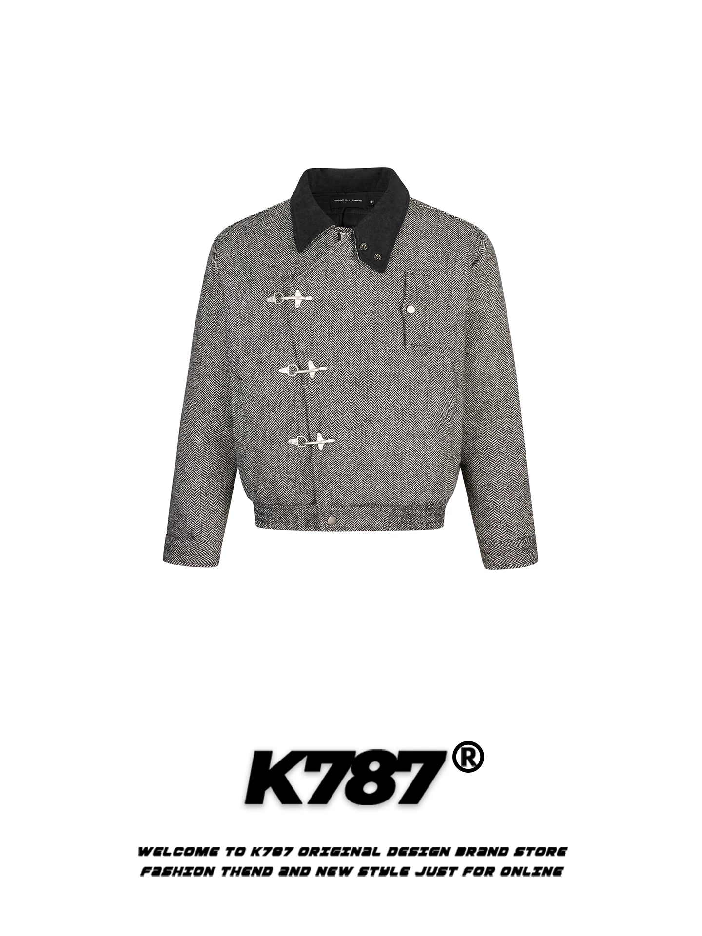 Áo khoác cotton có cổ phối màu kiểu retro Mỹ K787 dành cho nam và nữ, dáng rộng, ấm áp, áo khoác cotton dày dặn dành cho cặp đôi mùa đông.