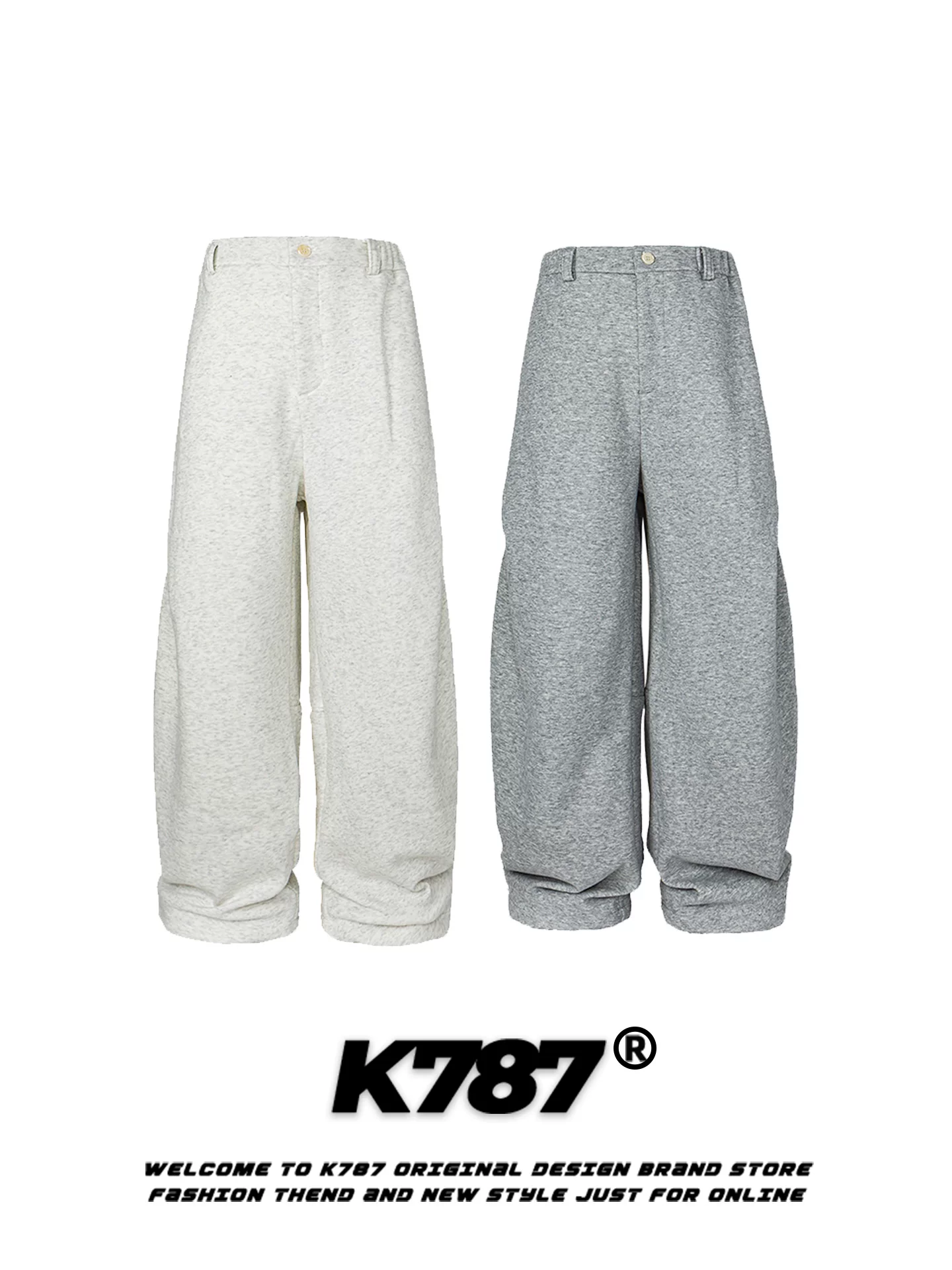 Quần jogger thể thao đơn giản phong cách đường phố Mỹ K787, màu trơn, unisex, dáng rộng, cạp cao, dài chấm đất, ống rộng