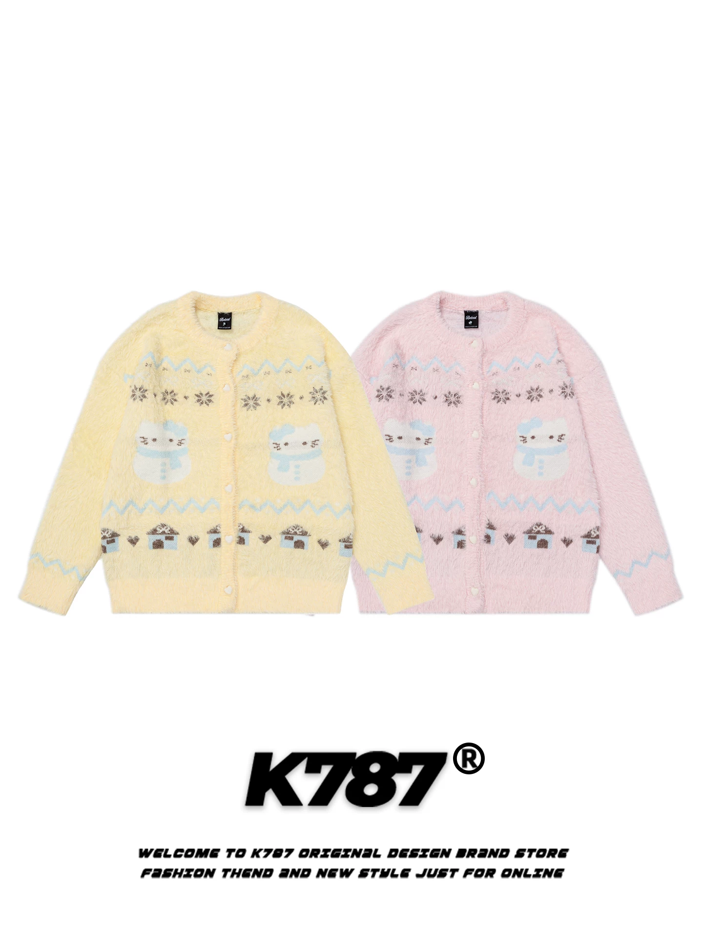 Áo len cardigan mèo dễ thương phong cách ngọt ngào kiểu Mỹ K787 dành cho nữ, dáng rộng, giảm tuổi tác, phong cách đại học, áo khoác dệt kim ngọt ngào.
