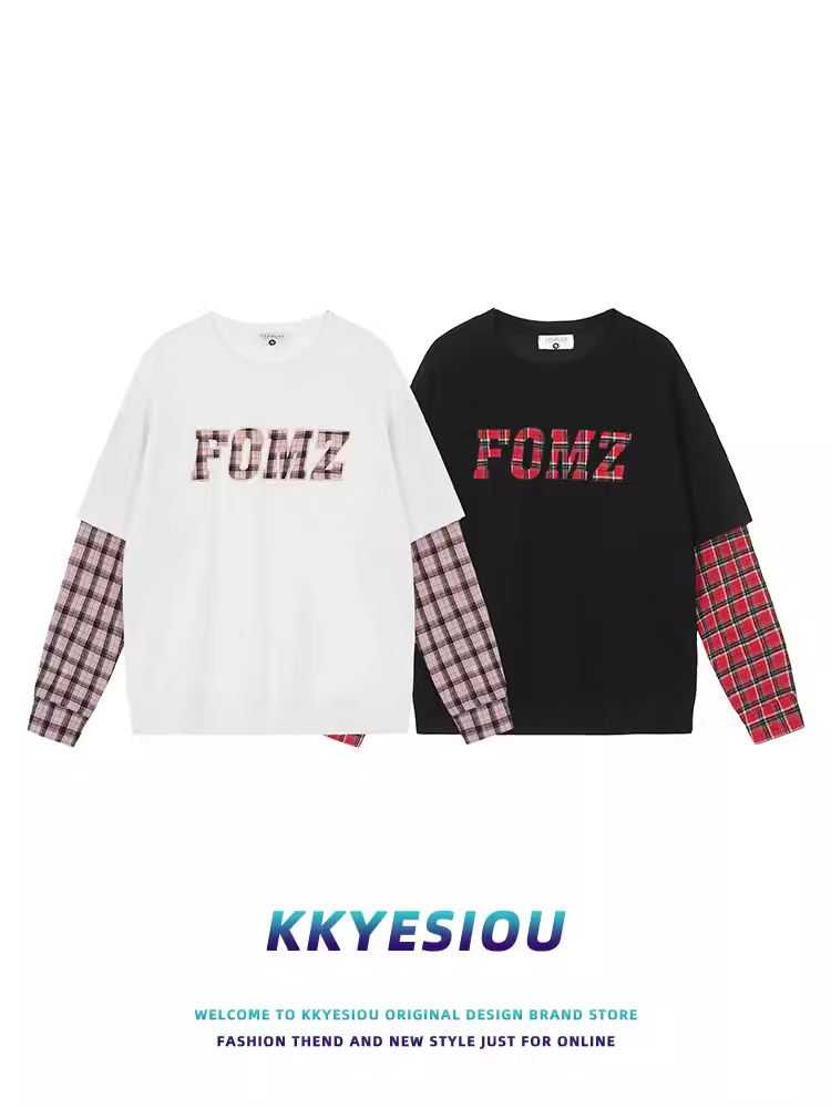 Áo thun dài tay giả hai mảnh phong cách retro Mỹ KKyesiou, unisex, kiểu dáng giản dị, dành cho cặp đôi