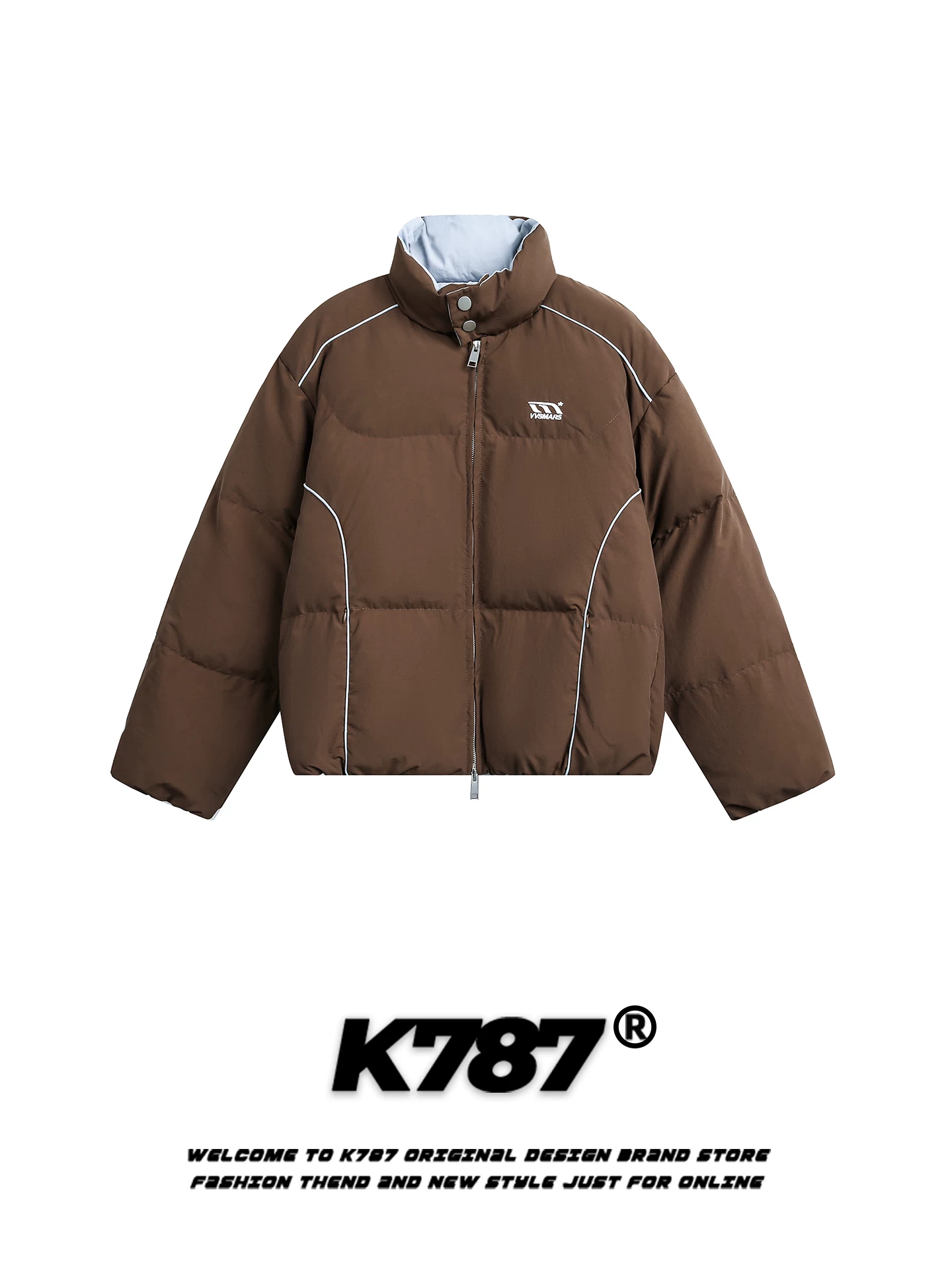 K787 Mỹ retro hợp thời trang thương hiệu màu khối cổ đứng áo khoác cotton dày unisex dáng rộng mùa đông ấm áp cặp đôi áo khoác cotton