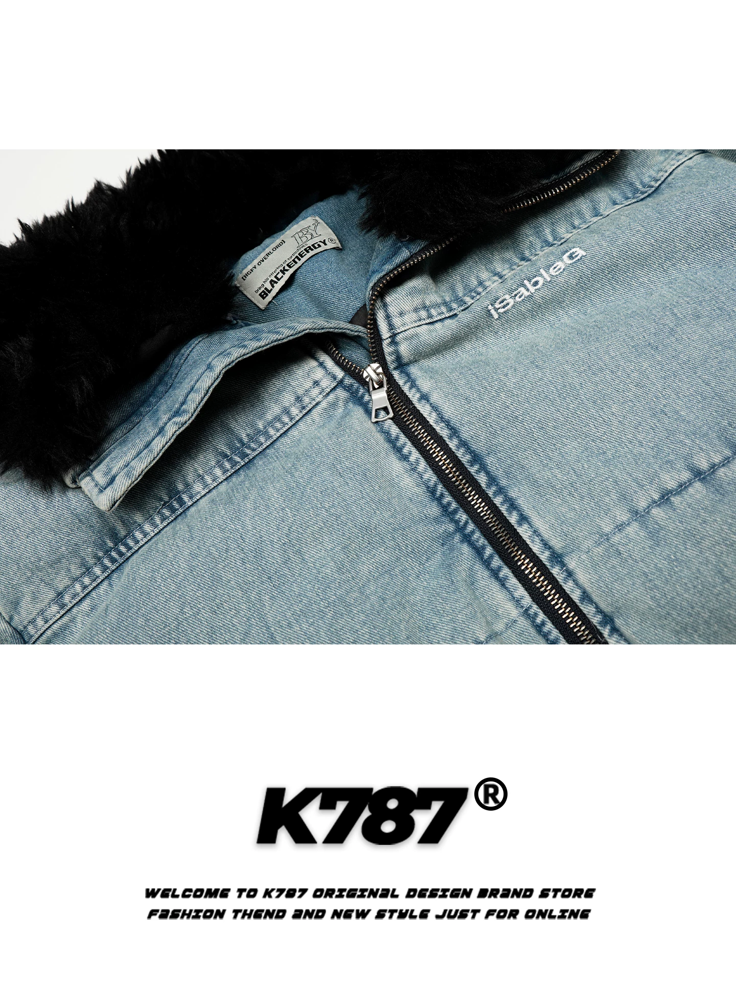 Áo khoác denim cotton cổ lông kiểu Mỹ cổ điển K787 dành cho nữ, phong cách lười biếng, dày dặn và ấm áp, áo khoác cotton mùa đông ngắn.