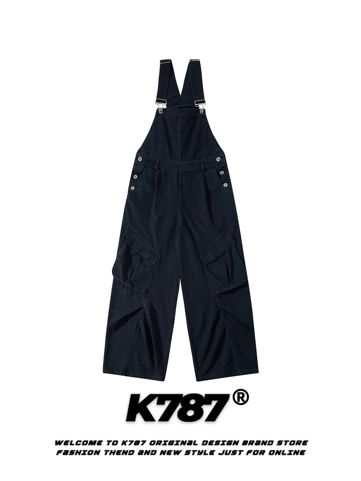Quần yếm cargo nhiều túi kiểu Mỹ cổ điển K787, unisex, dáng rộng, chất liệu mềm mại, tôn dáng, ống thẳng, ống rộng