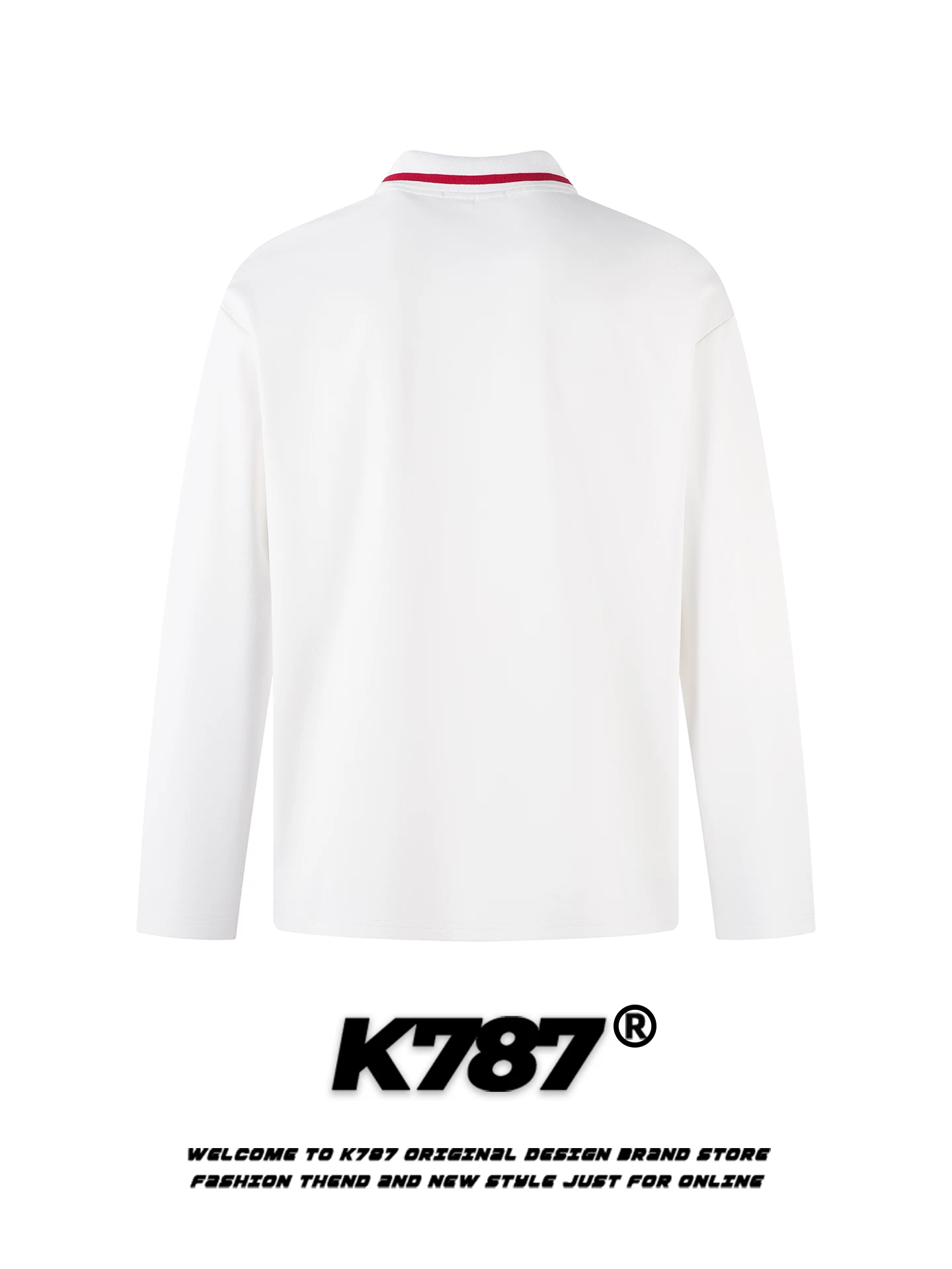 K787 Áo thun dài tay cổ polo sọc phong cách đường phố Mỹ màu khối unisex áo thể thao dáng rộng cho cặp đôi