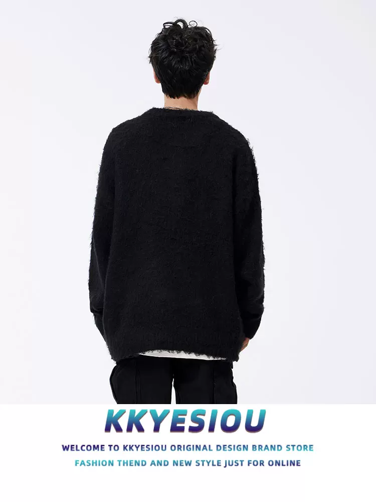 Áo len cặp đôi phong cách retro Mỹ, chất liệu jacquard, thương hiệu thời thượng, kiểu dáng unisex, phong cách lười biếng, kiểu dáng học sinh, chất liệu len dệt kim rộng rãi