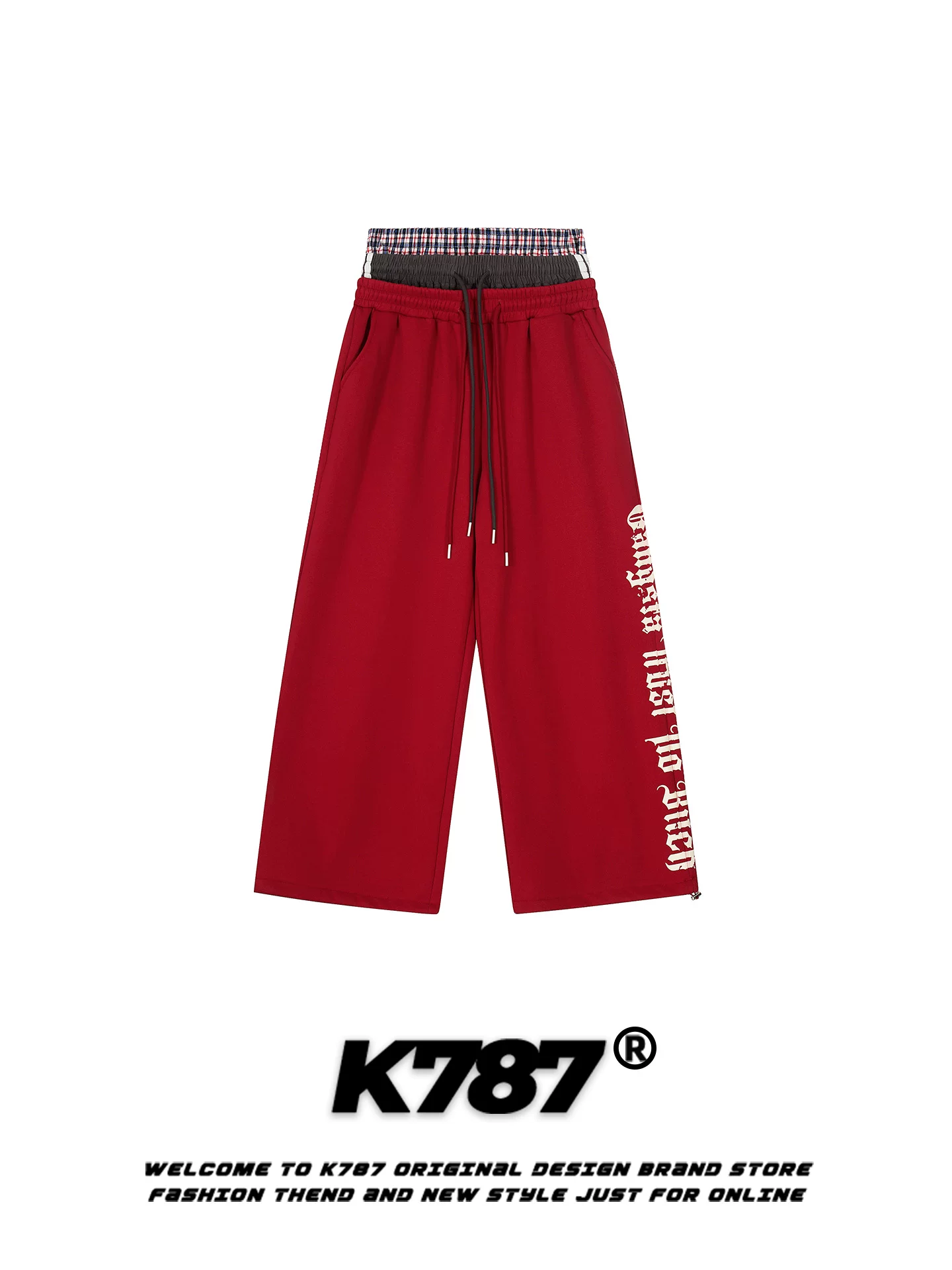 Quần jogger unisex dáng rộng, ống đứng, dài chấm đất, in chữ, phong cách retro Mỹ, có dây rút ba vòng K787