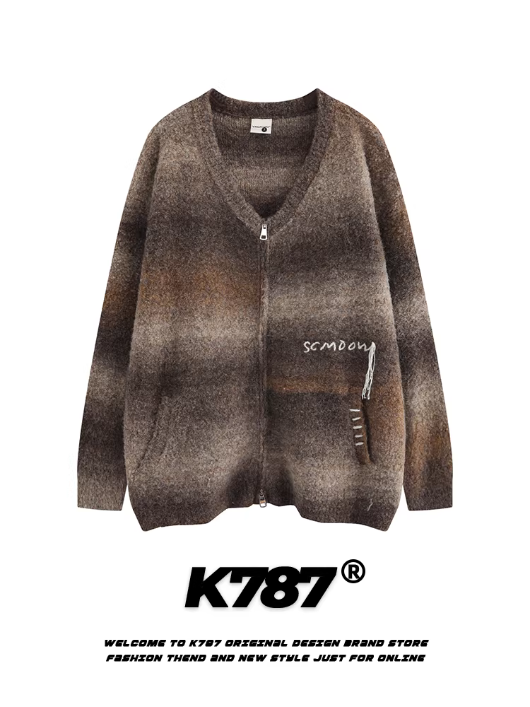 Áo khoác cardigan dệt kim sọc dọc kiểu lười K787 unisex phong cách Mỹ cổ điển retro dành cho cặp đôi