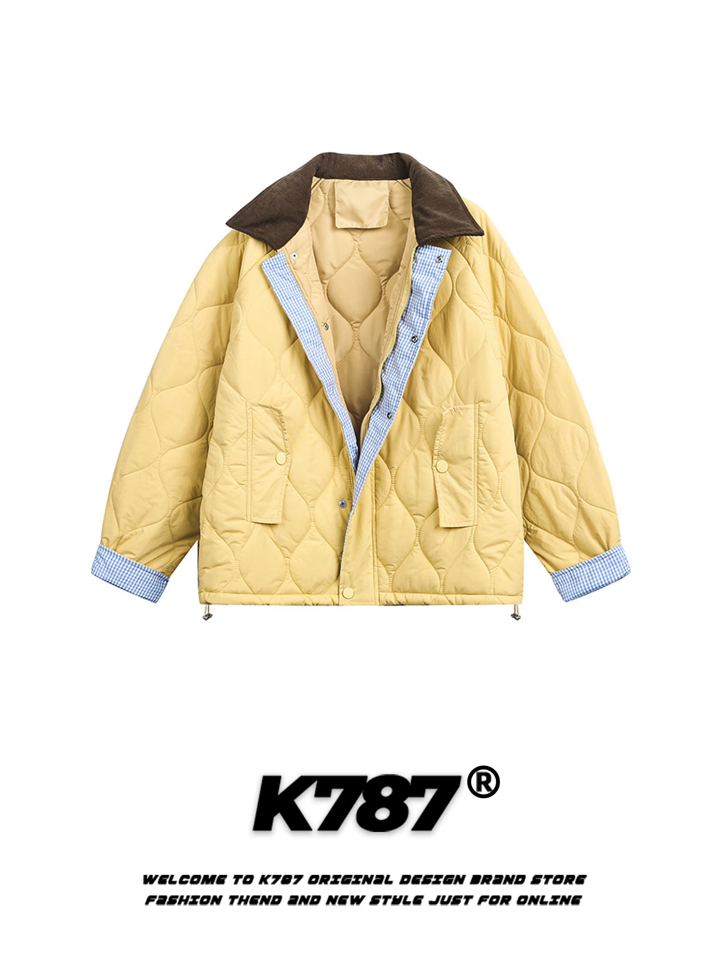 Áo khoác cotton cổ điển kiểu Mỹ K787 dành cho nam và nữ, áo khoác cotton ấm áp phối màu theo xu hướng thời trang dành cho cặp đôi.