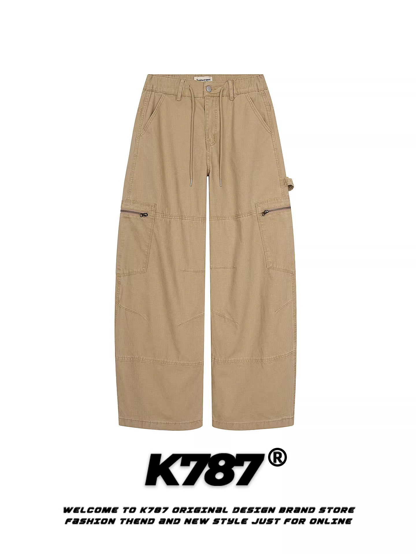 Quần cargo nhiều túi kiểu Mỹ cổ điển K787 dành cho nam và nữ, dáng rộng, cạp cao, dài chấm đất, phong cách đường phố, ống thẳng, ống rộng