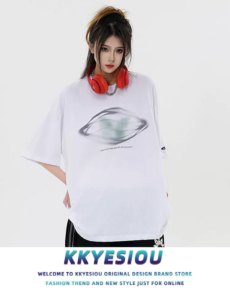 Áo thun ngắn tay thương hiệu KKyesiou theo phong cách retro Mỹ dành cho nam và nữ, áo kiểu dáng rộng rãi, đa năng dành cho cặp đôi
