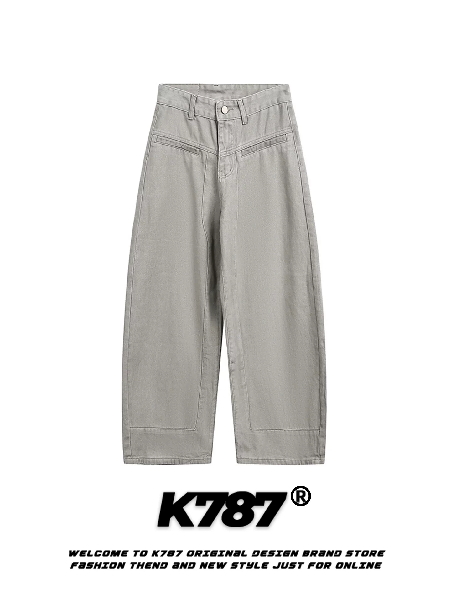 Quần jeans rộng thùng thình kiểu Mỹ cổ điển K787 dành cho nam và nữ, thiết kế màu trơn cạp cao ống rộng kiểu quần lửng nhỏ