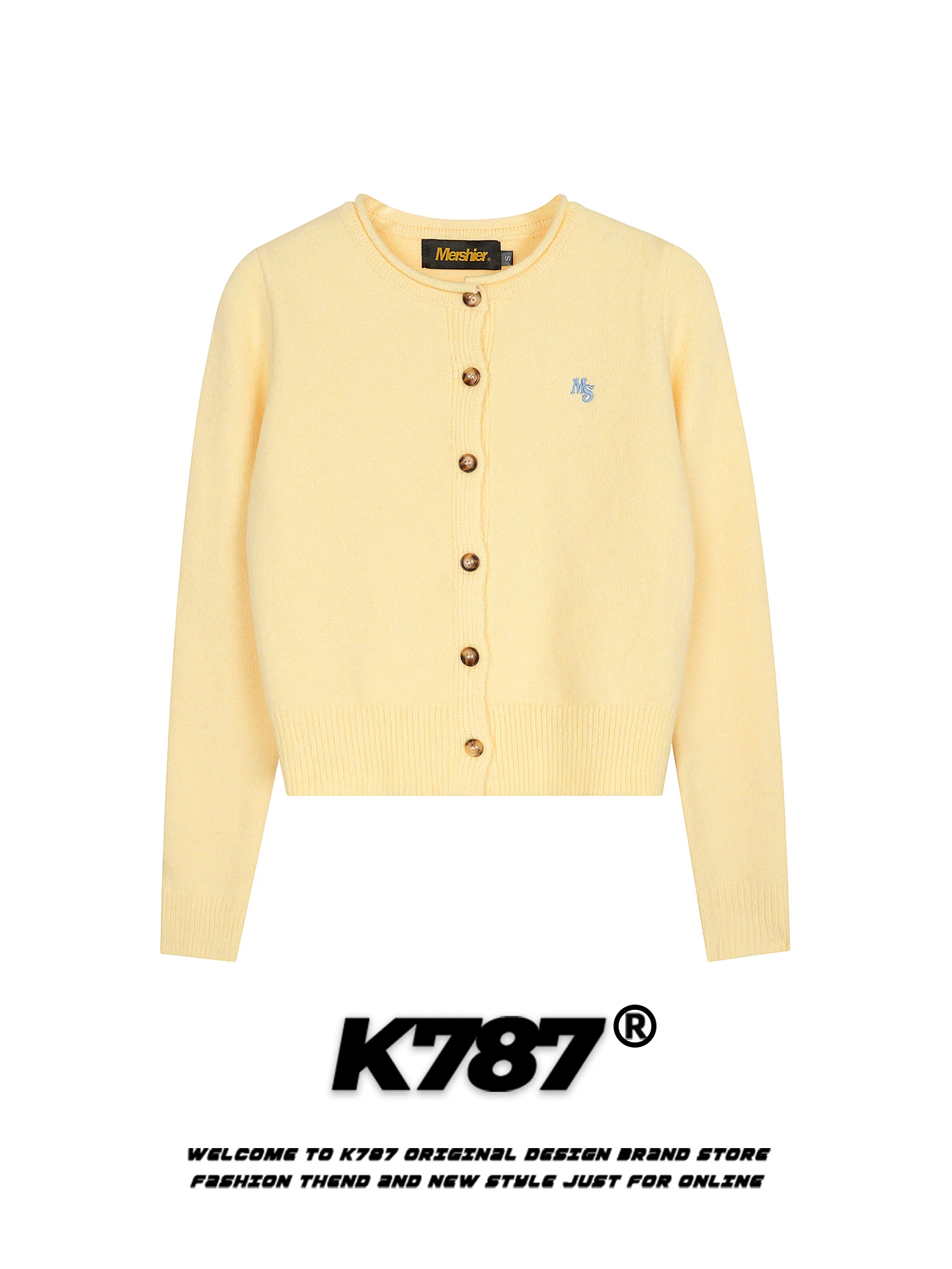 Áo cardigan len tròn cổ tròn màu trơn đơn giản phong cách retro Mỹ K787 dành cho nữ, kiểu dáng năng động, thoải mái, thích hợp đi làm, áo khoác len ngắn